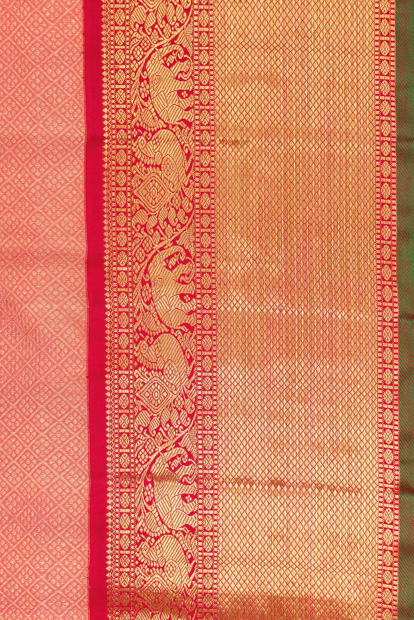 Pure Silk Pure Zari Coral Kanjivaram Saree - Image 3