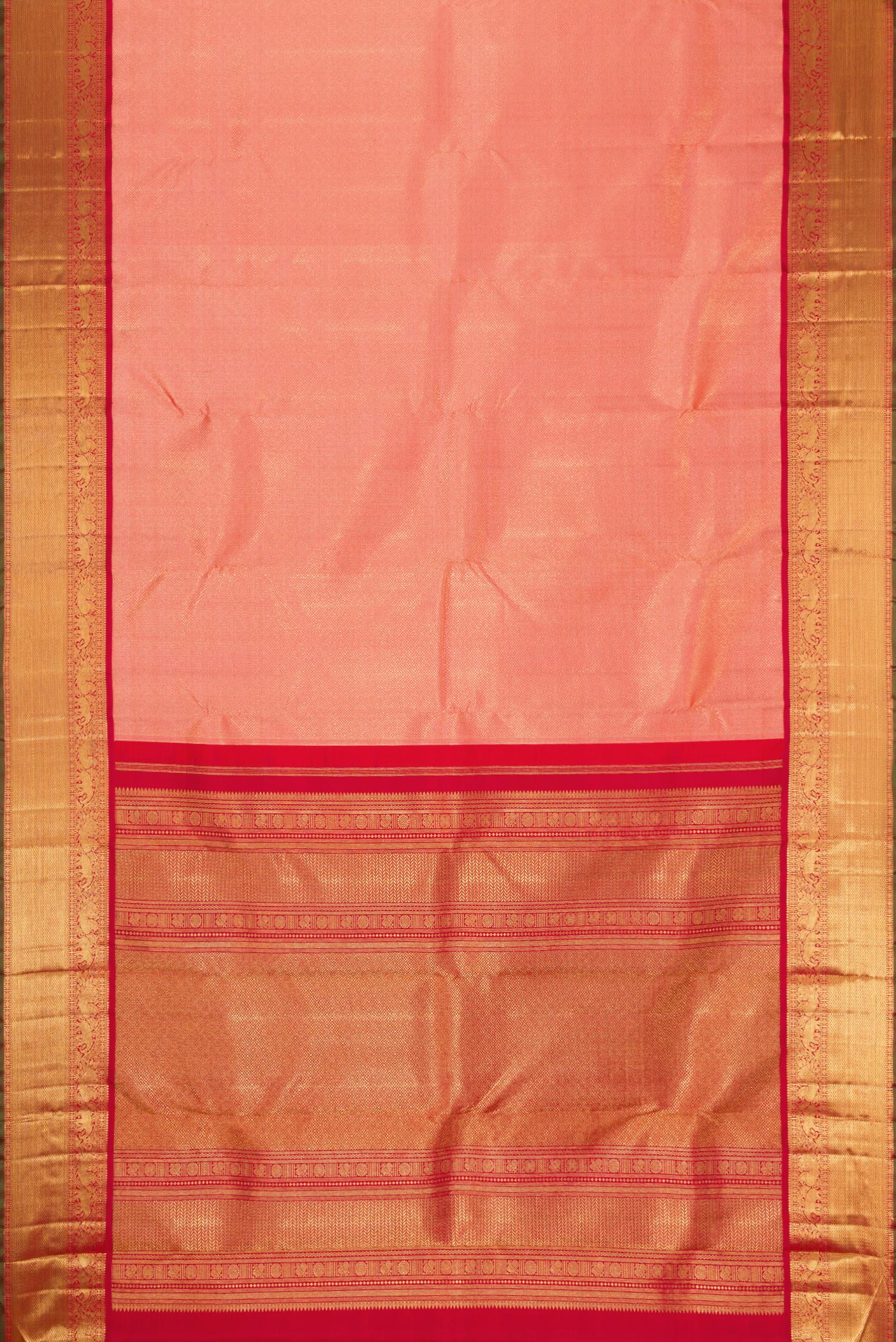 Pure Silk Pure Zari Coral Kanjivaram Saree - Image 6