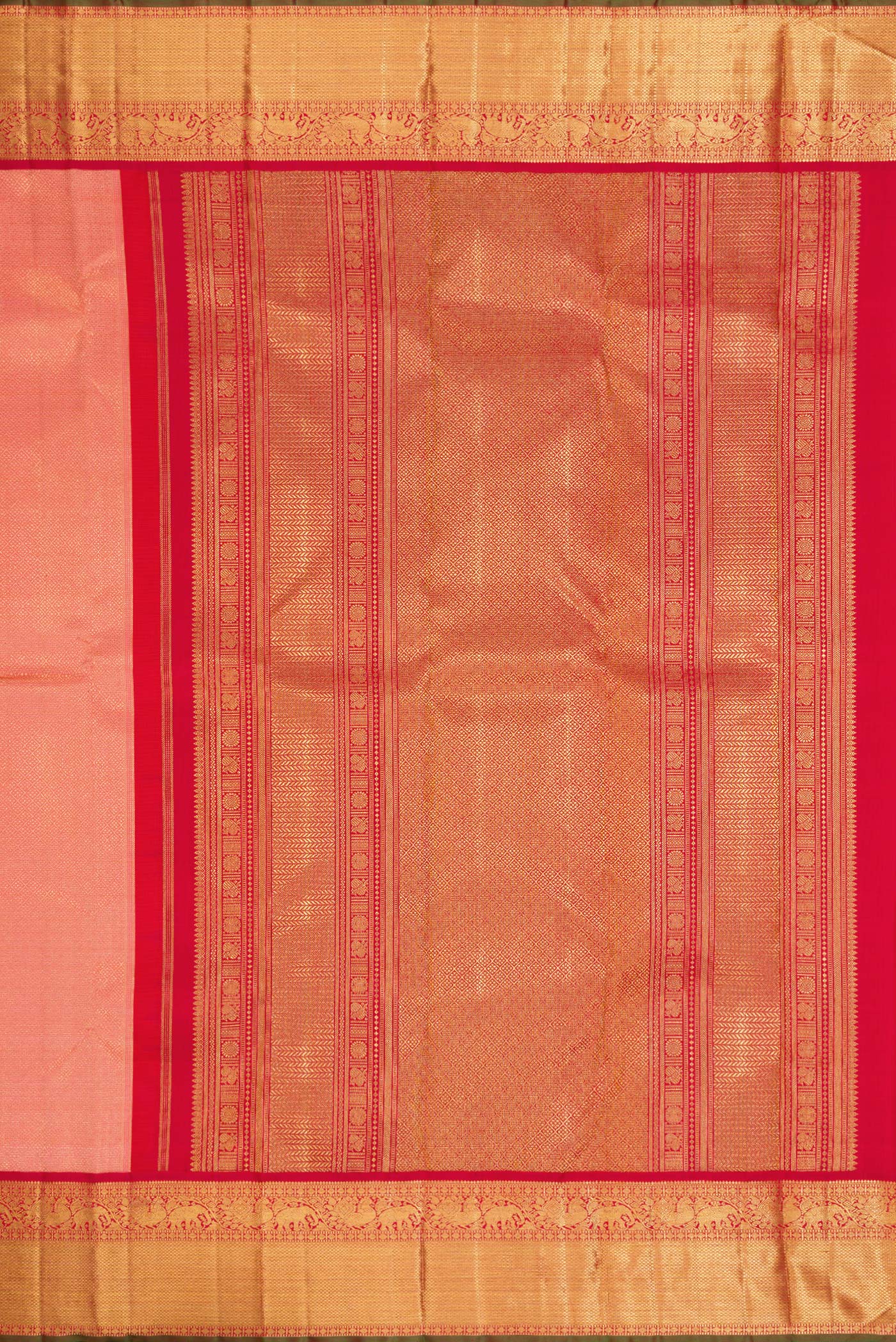 Pure Silk Pure Zari Coral Kanjivaram Saree - Image 7