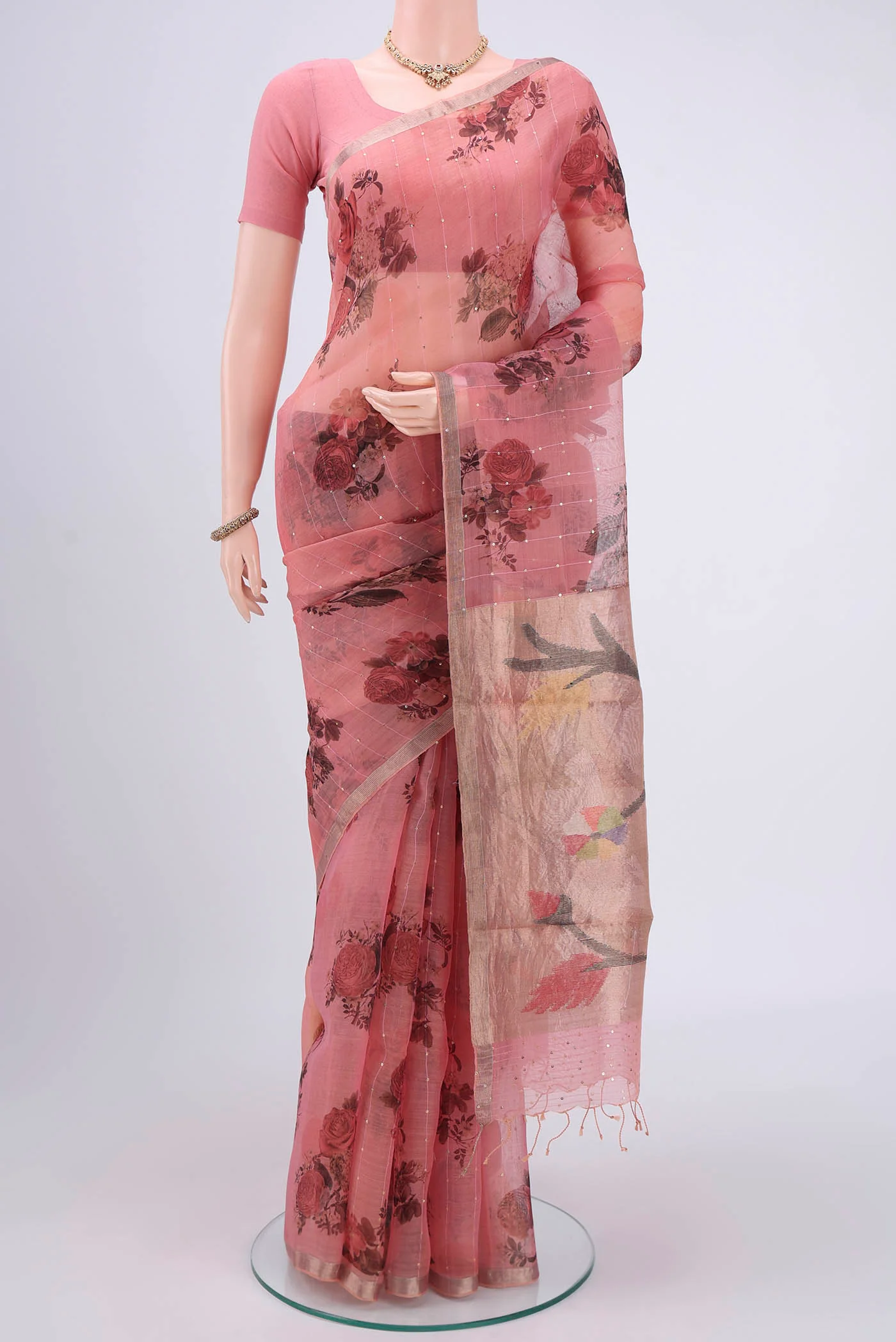 Pink Organza Silk Saree