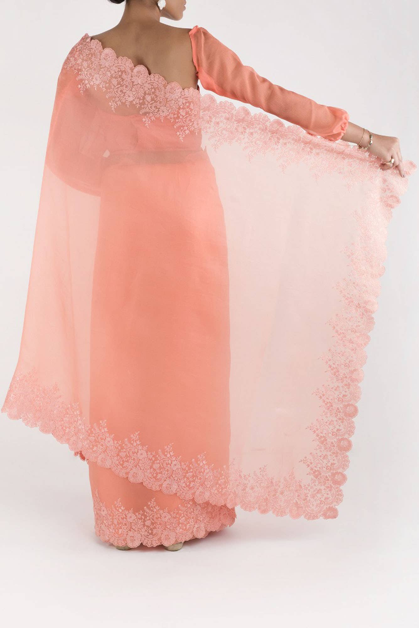 Harmonia Coral floral design saree from Embroidered Romance Collection by Nalli - Image 5