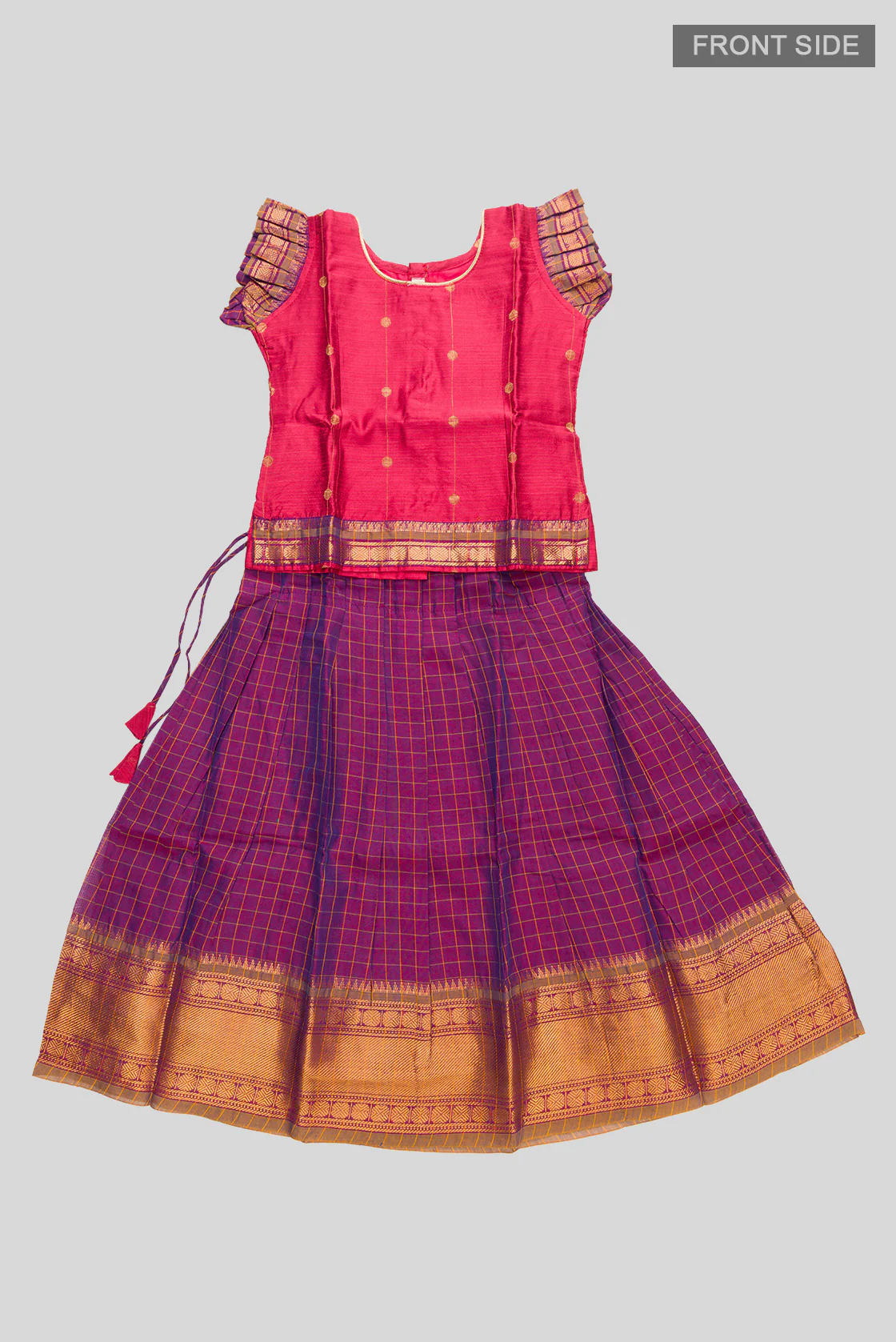 Coral Readymade Cotton Pavadai Set  | Lehanga & Blouse - Image 2