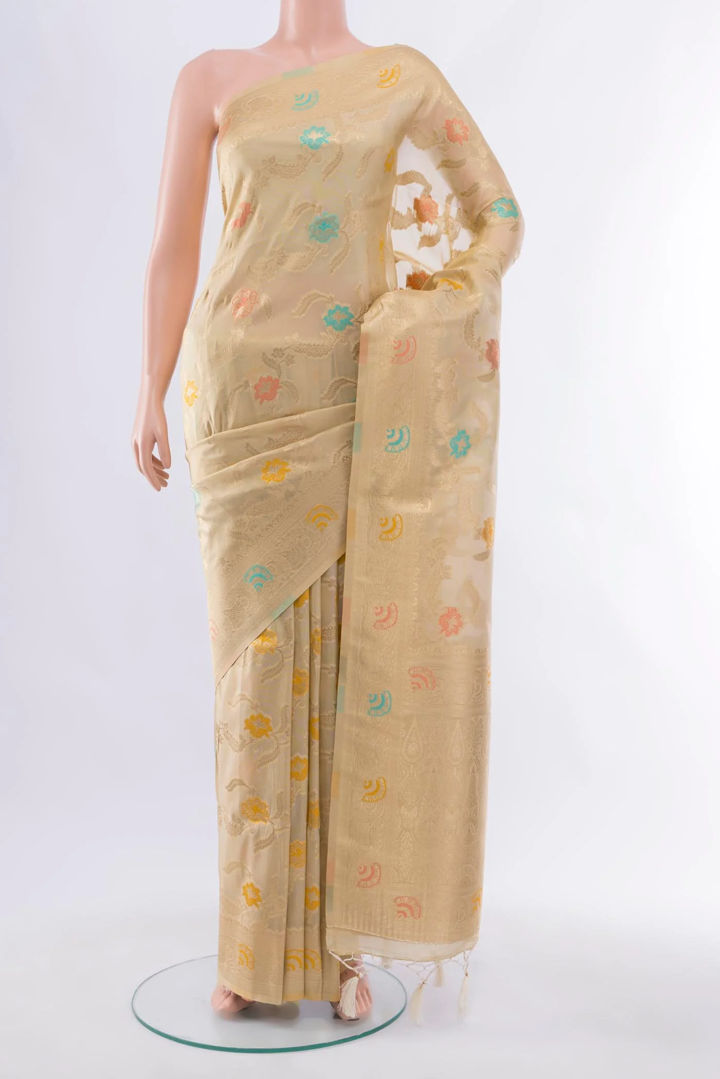 Cream Art Silk Saree