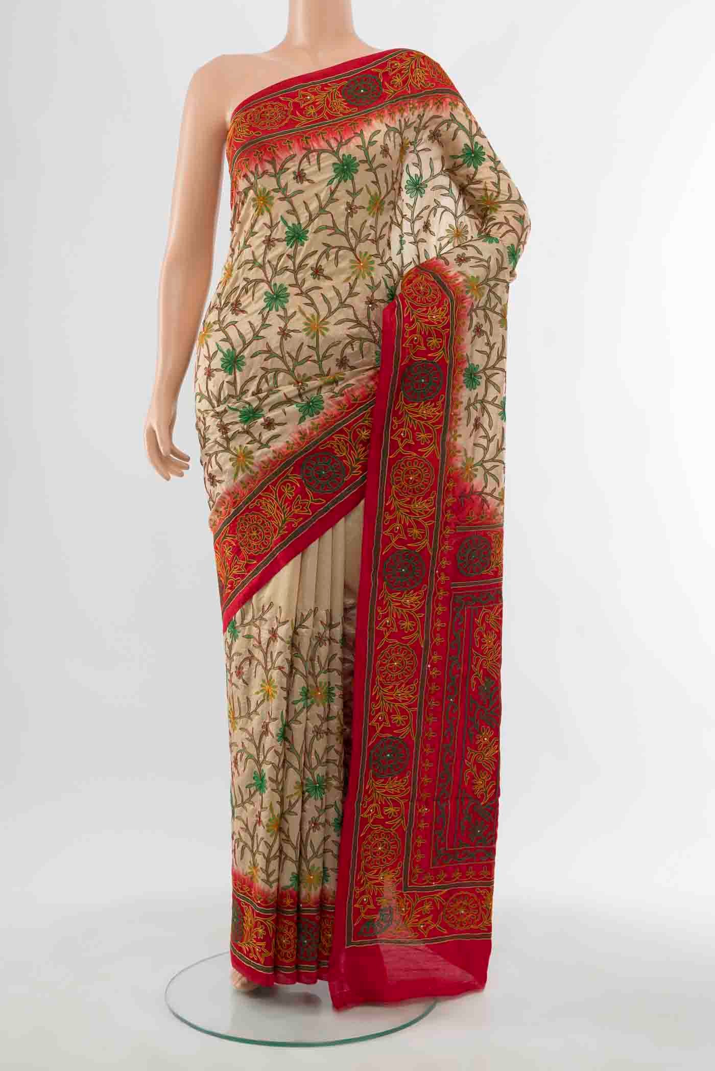 Beige Blended Raw Silk Saree