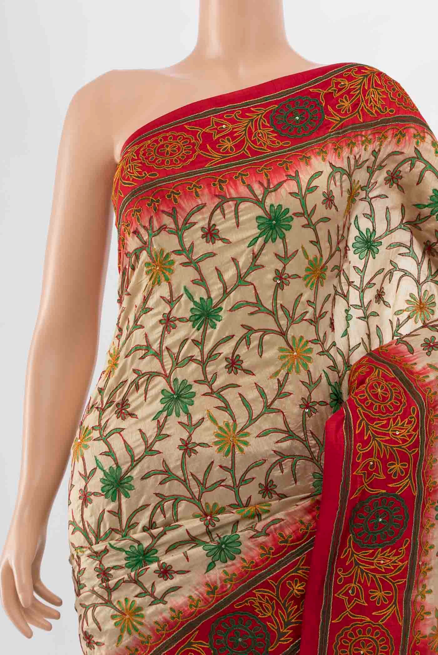 Beige Blended Raw Silk Saree - Image 2