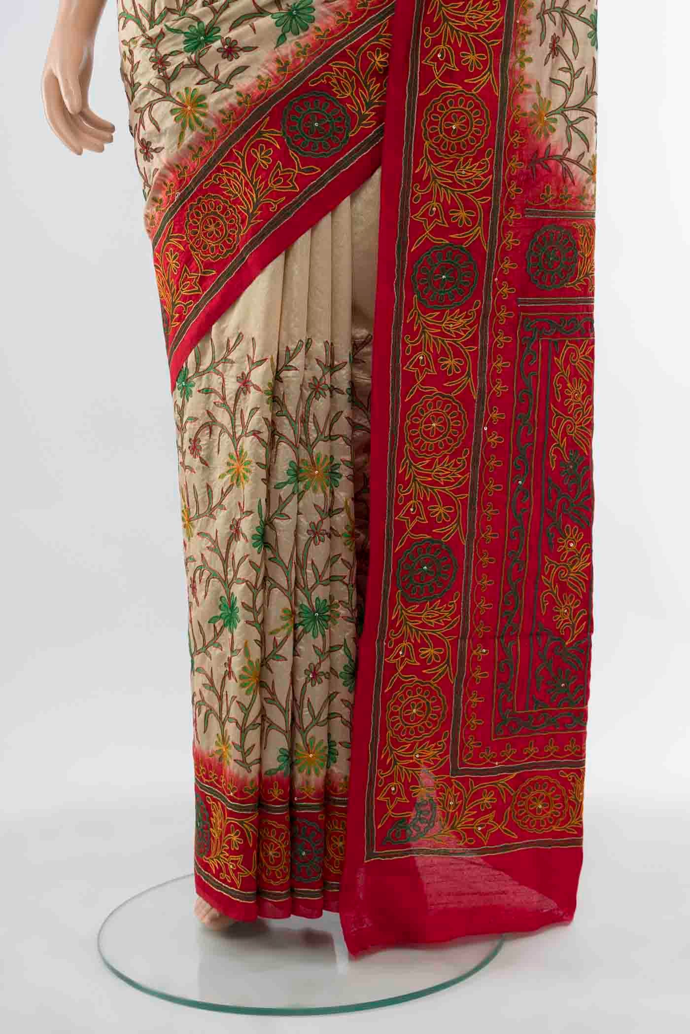 Beige Blended Raw Silk Saree - Image 3