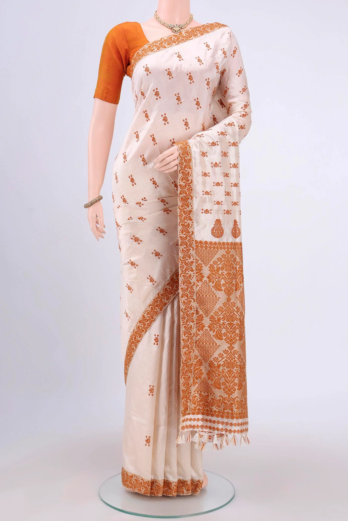Cream Assam Silk Saree