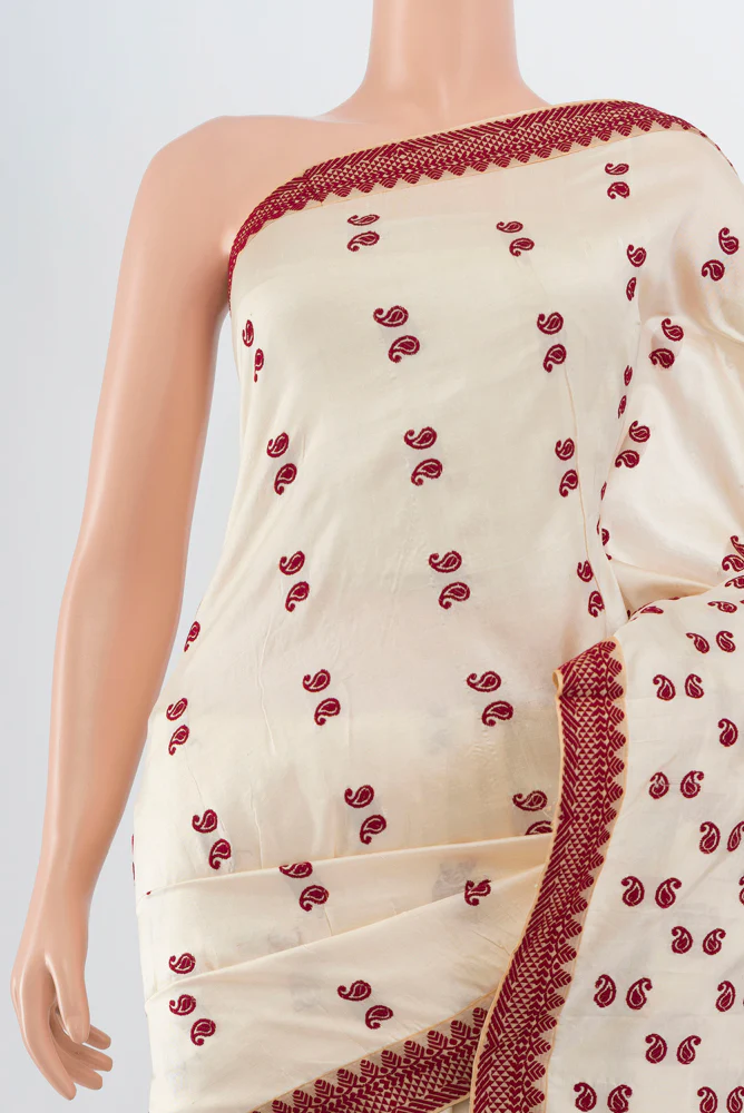 Cream Assam Silk Saree - Image 2