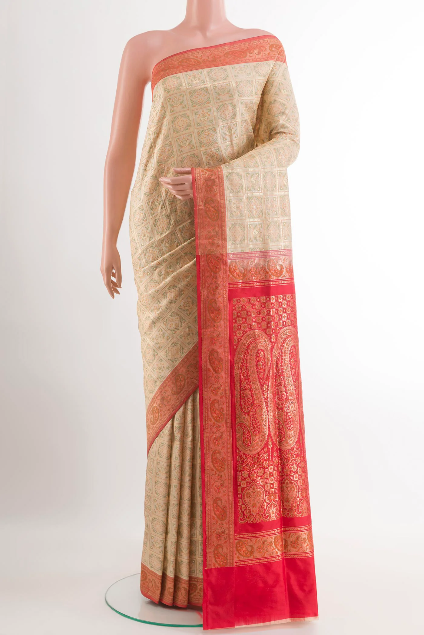 Cream Banarasi Jamavar Saree