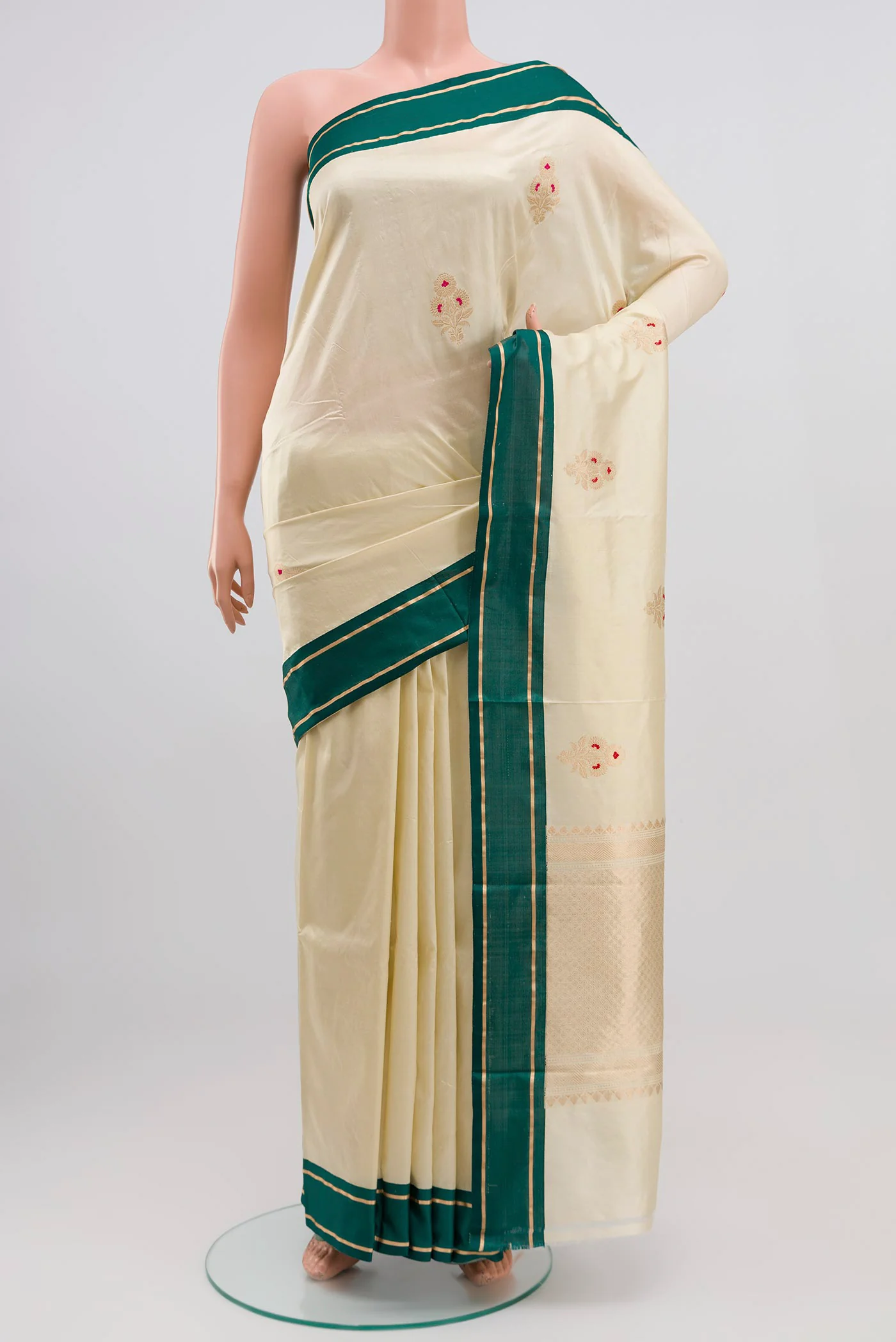 Cream Banarasi Katan Silk Saree