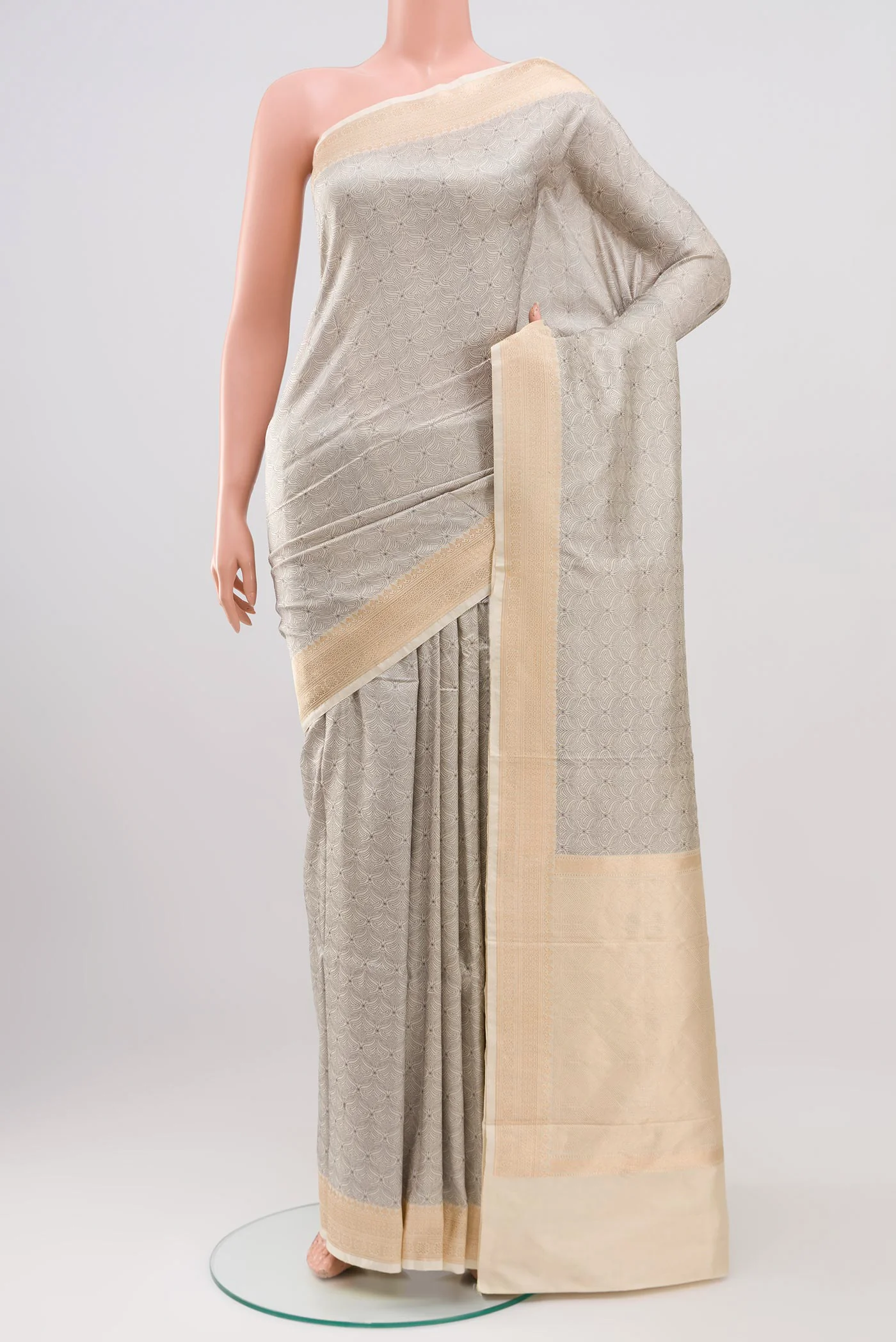 Cream Banarasi Katan Silk Saree
