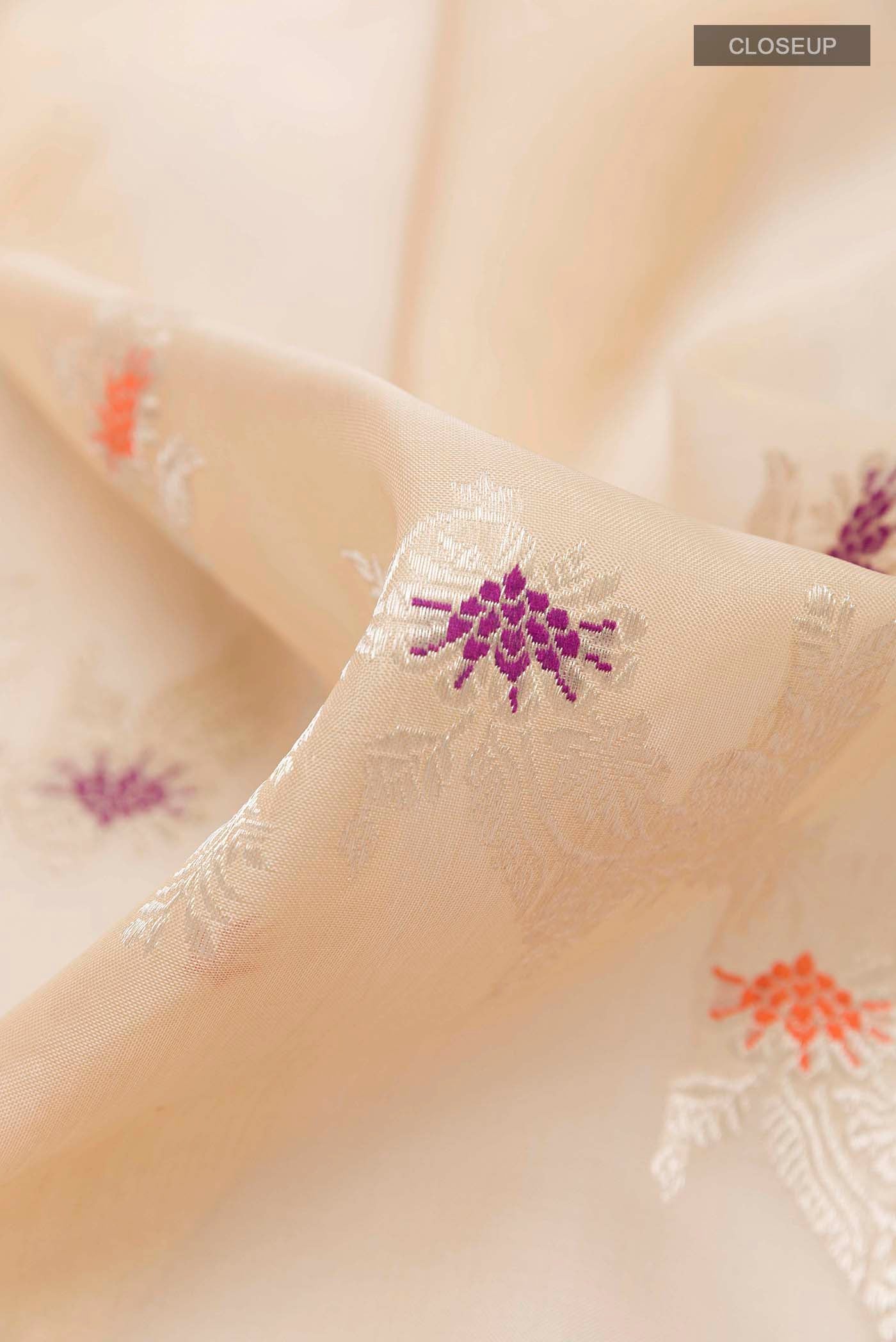 Cream Banarasi Kora Silk Saree - Image 2