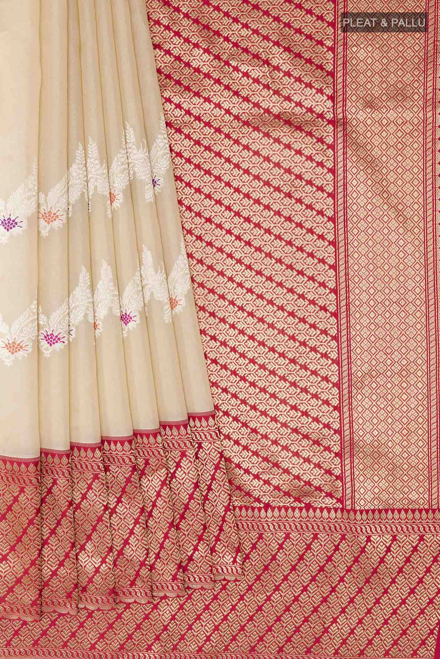 Cream Banarasi Kora Silk Saree - Image 4