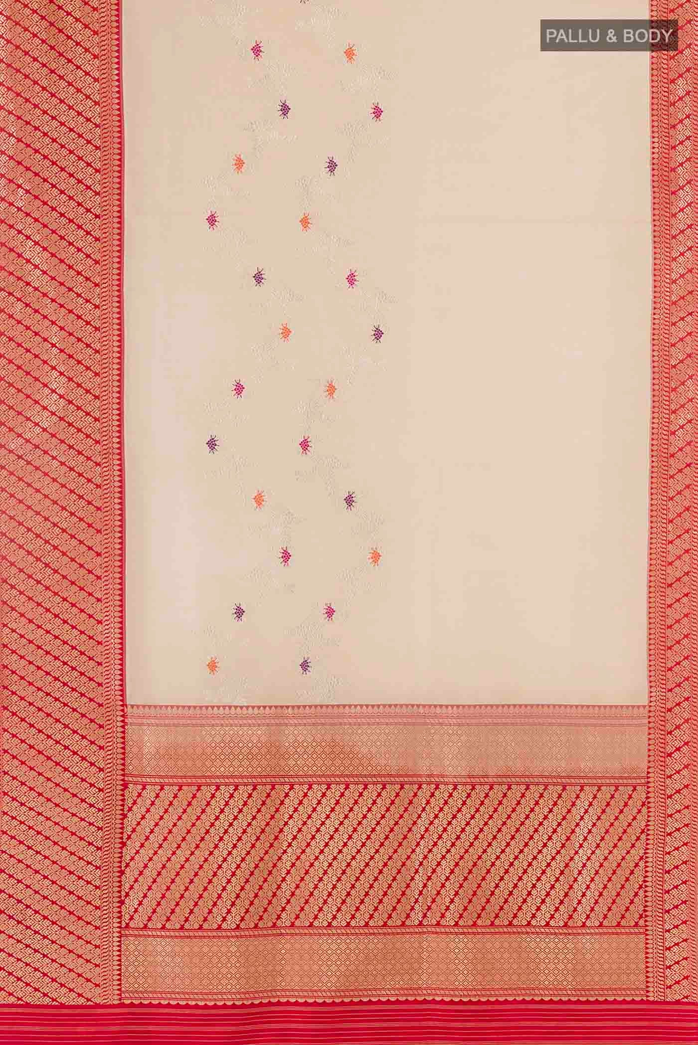 Cream Banarasi Kora Silk Saree - Image 6