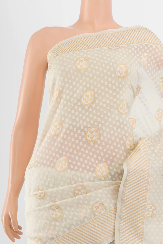 Cream Banarasi Kora Silk Saree - Image 2