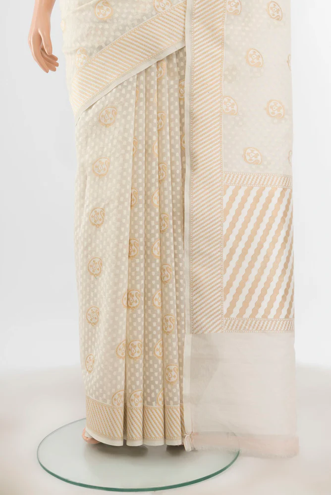 Cream Banarasi Kora Silk Saree - Image 3
