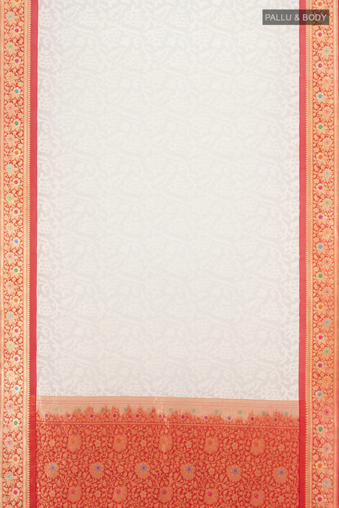 Off White Banarasi Kora Silk Saree - Image 5