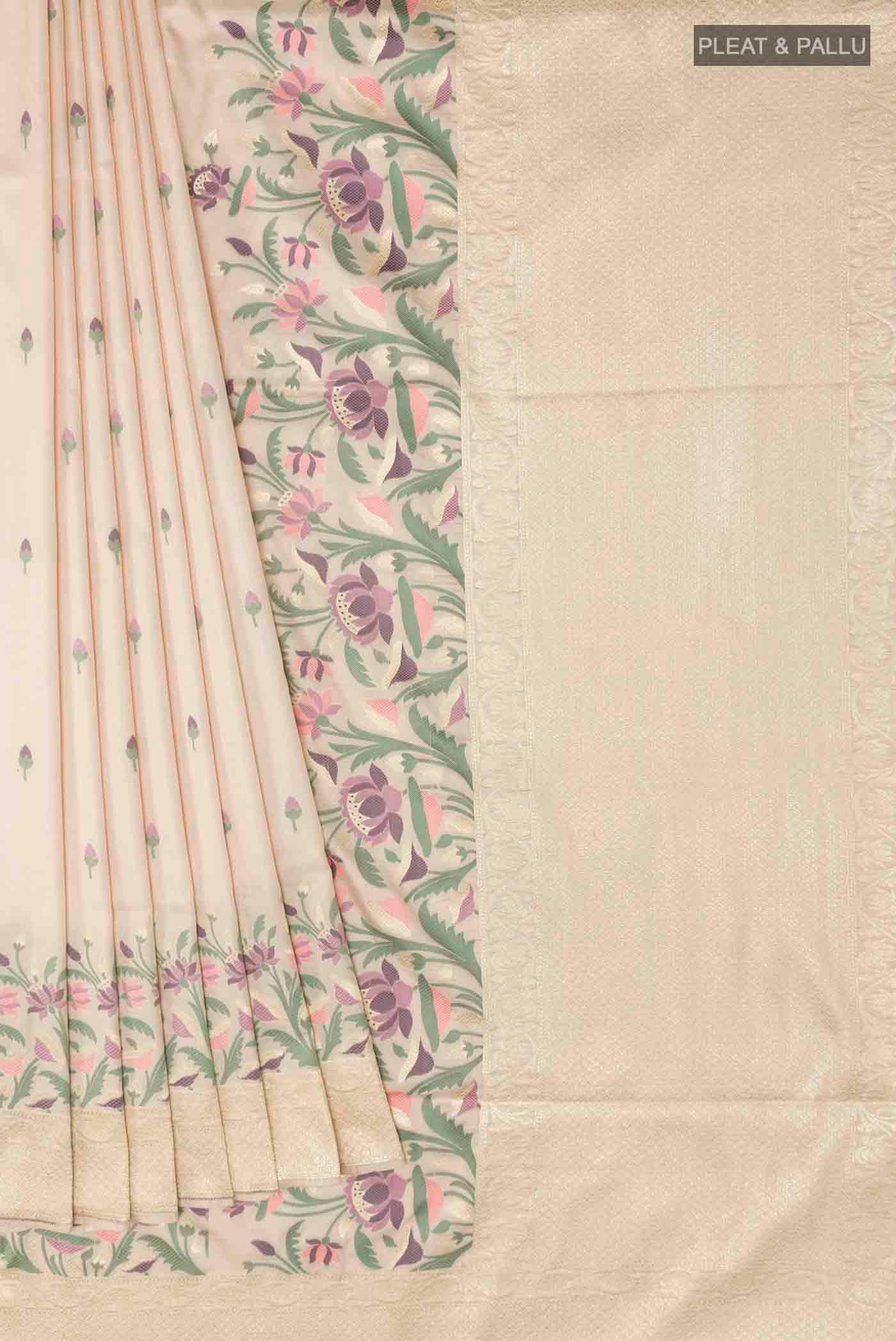 Cream Banarasi Silk Saree - Image 4