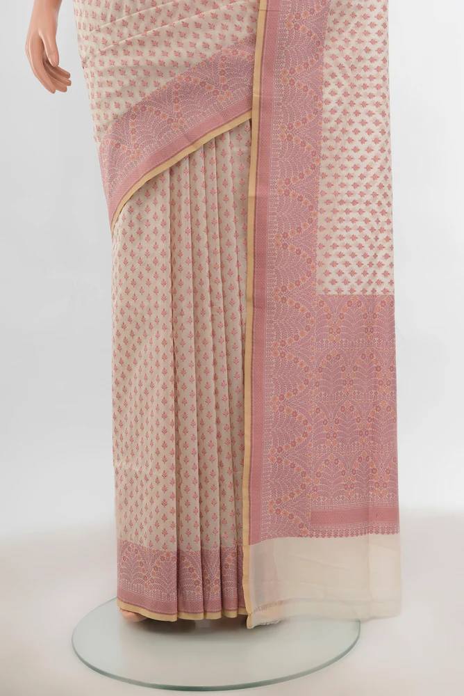 Cream Banarasi Silk Saree - Image 3