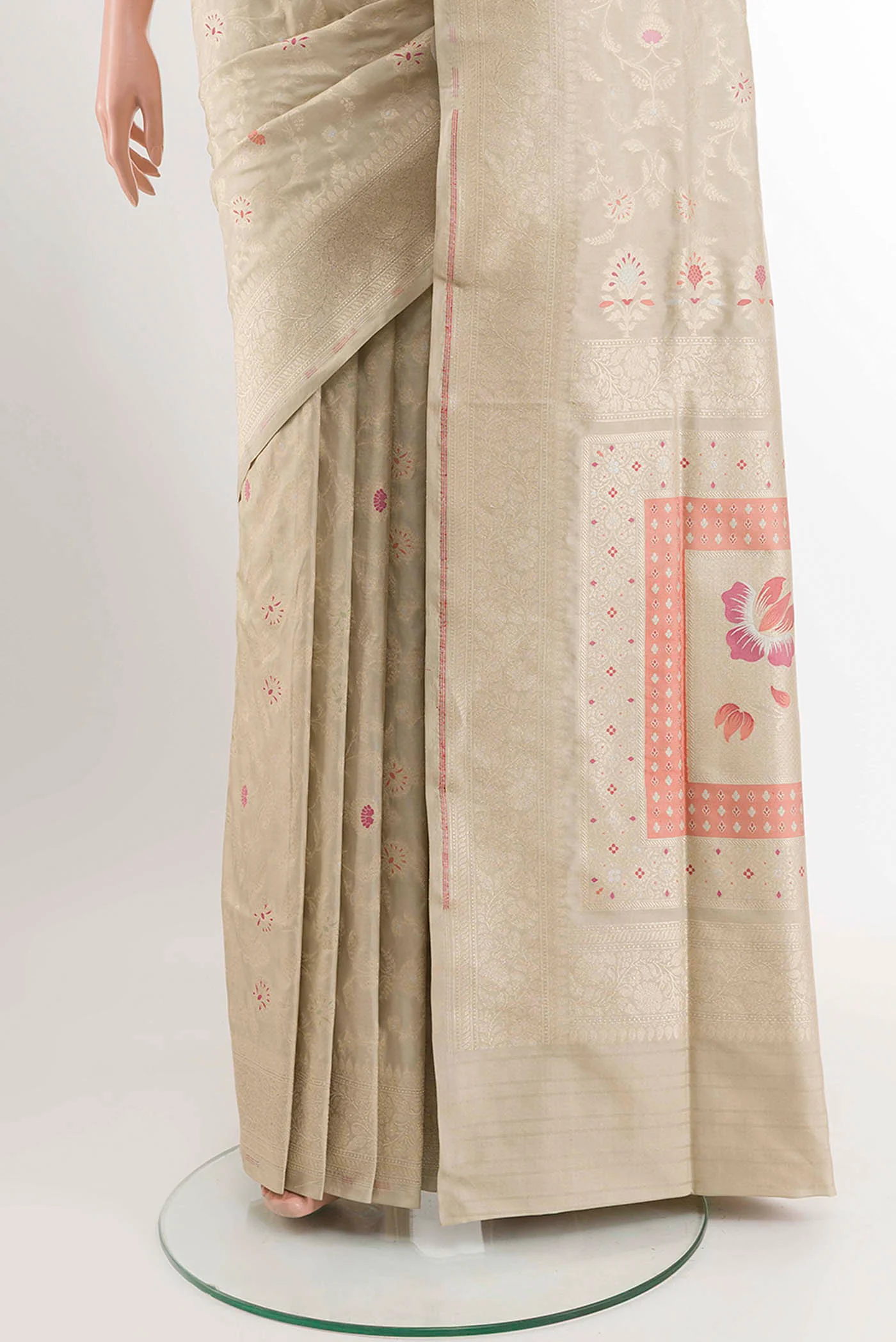 Cream Banarasi Silk Saree - Image 3