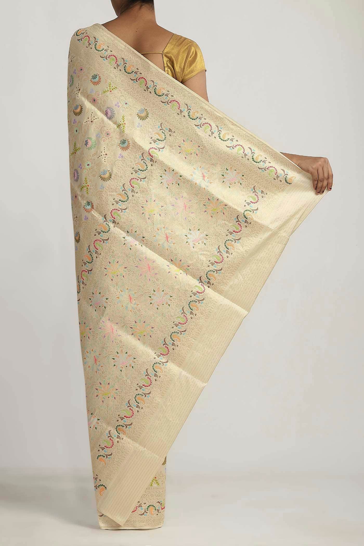 Cream Banarasi Silk Saree - Image 2