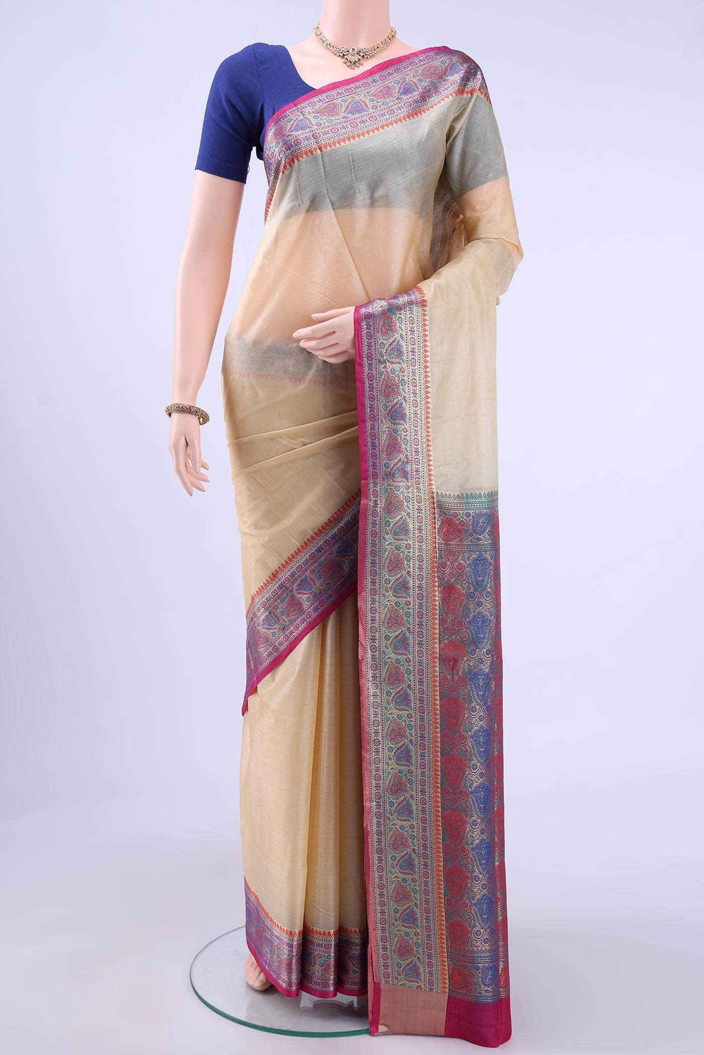 Cream Banarasi Silk Saree