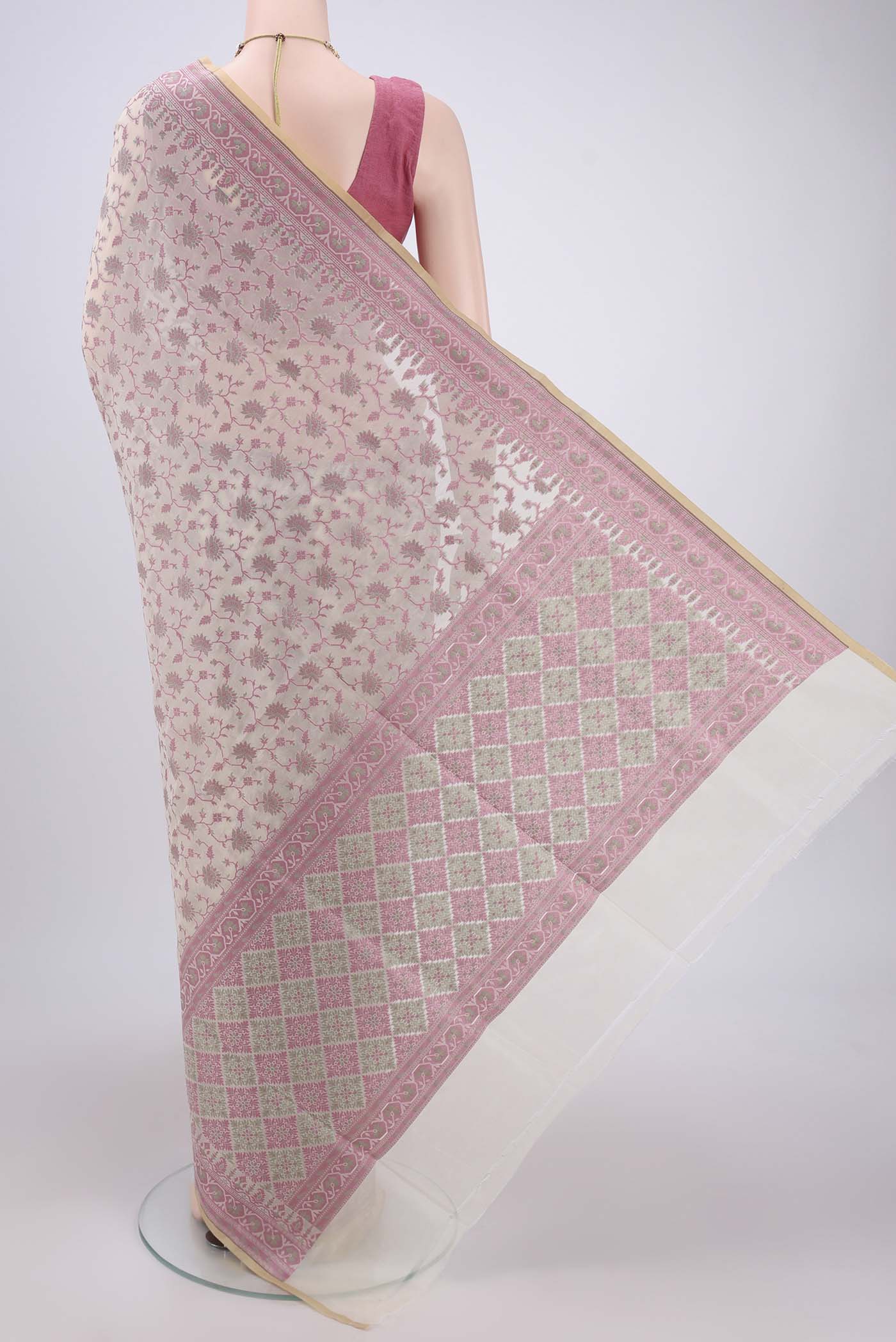 Cream Banarasi Silk Saree - Image 3