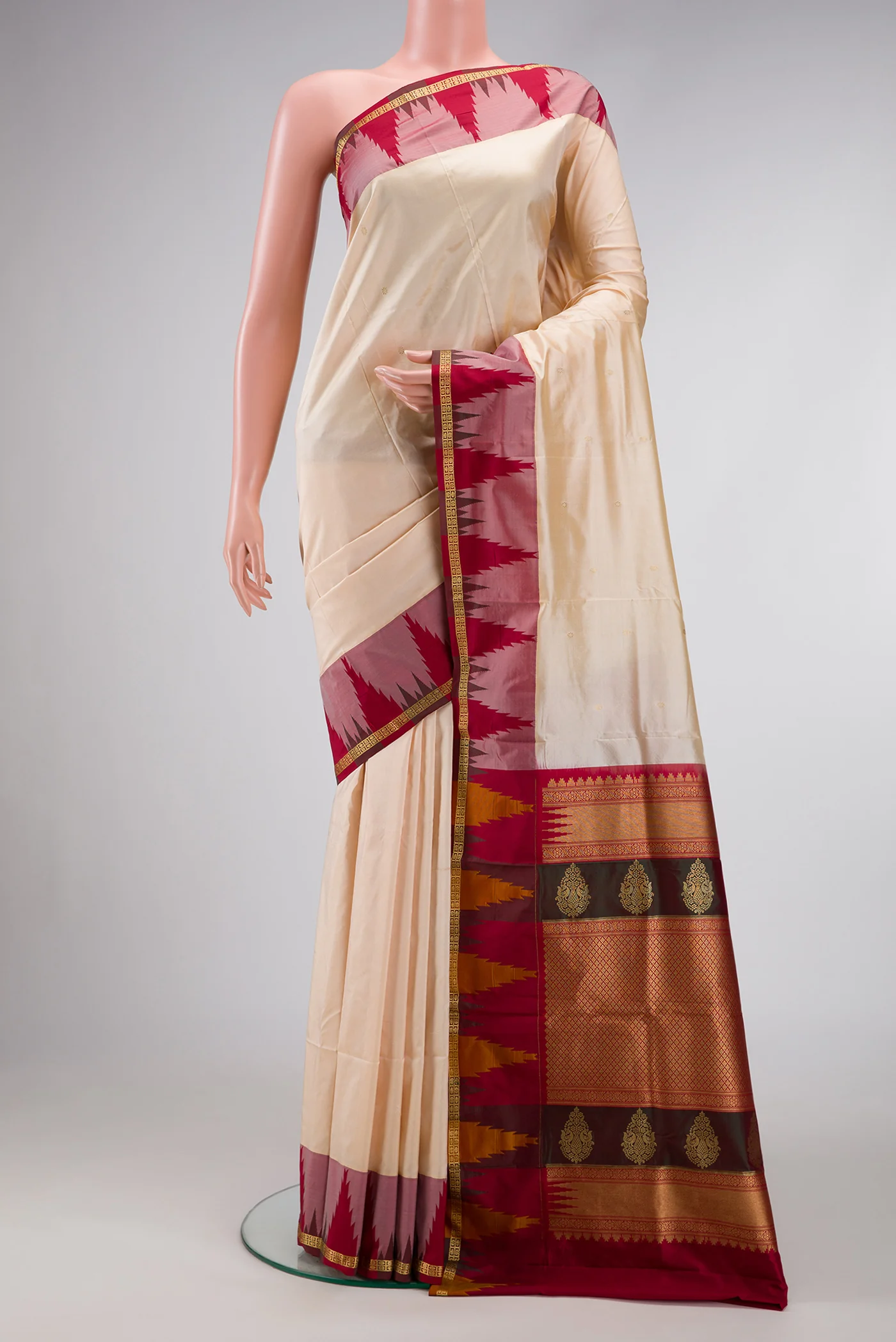 Cream Bangalore Silk Saree