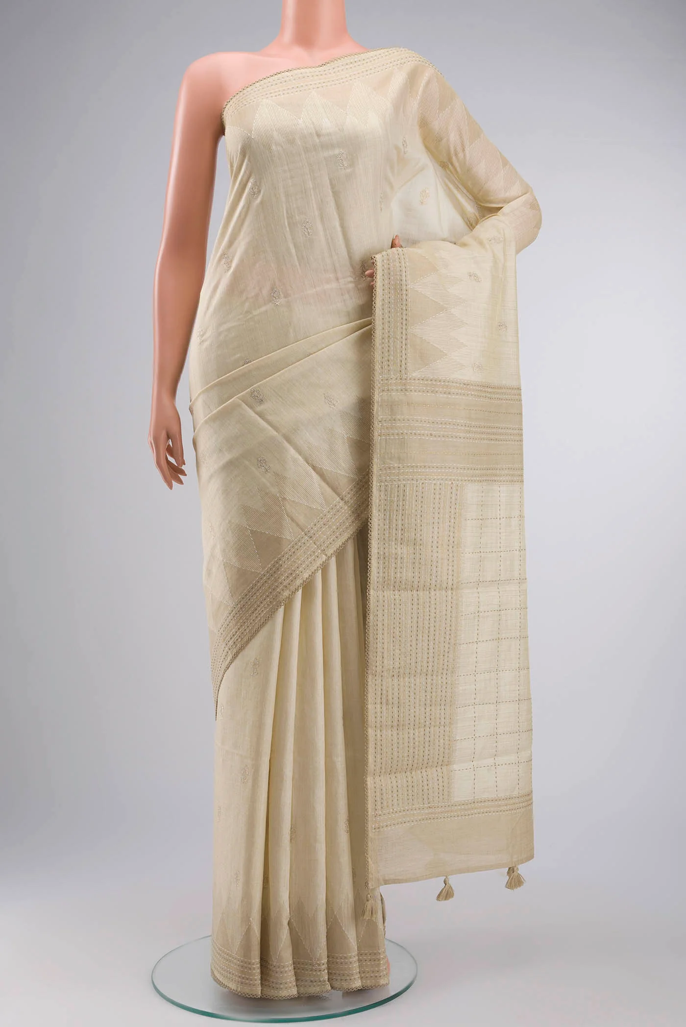 Cream Bhagalpuri Tussar Silk Saree