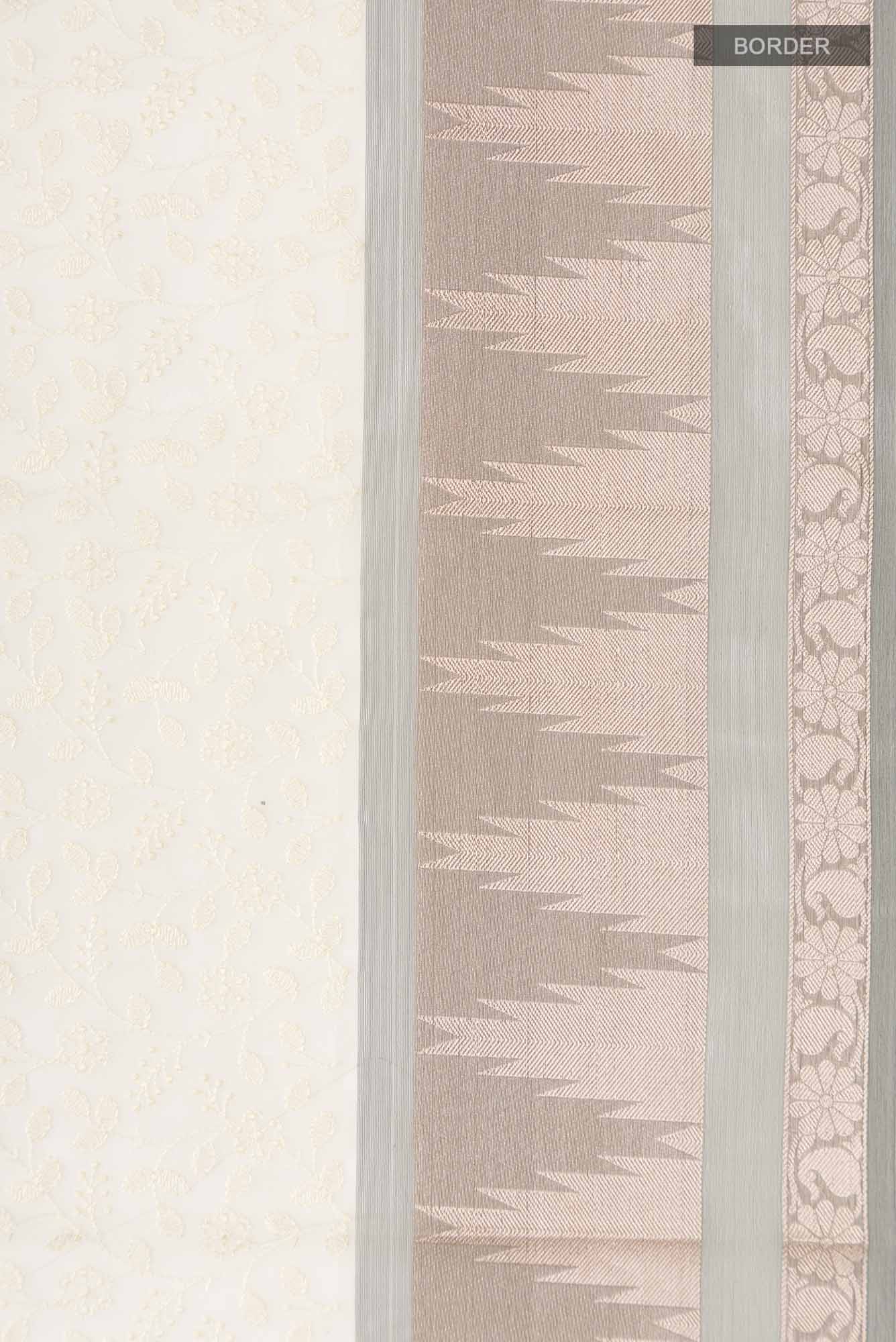 Cream Blended Kora Cotton Saree - Image 3