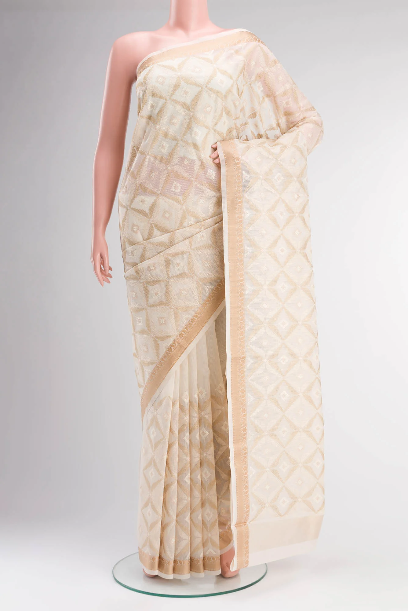 Cream Blended Kota Cotton Saree