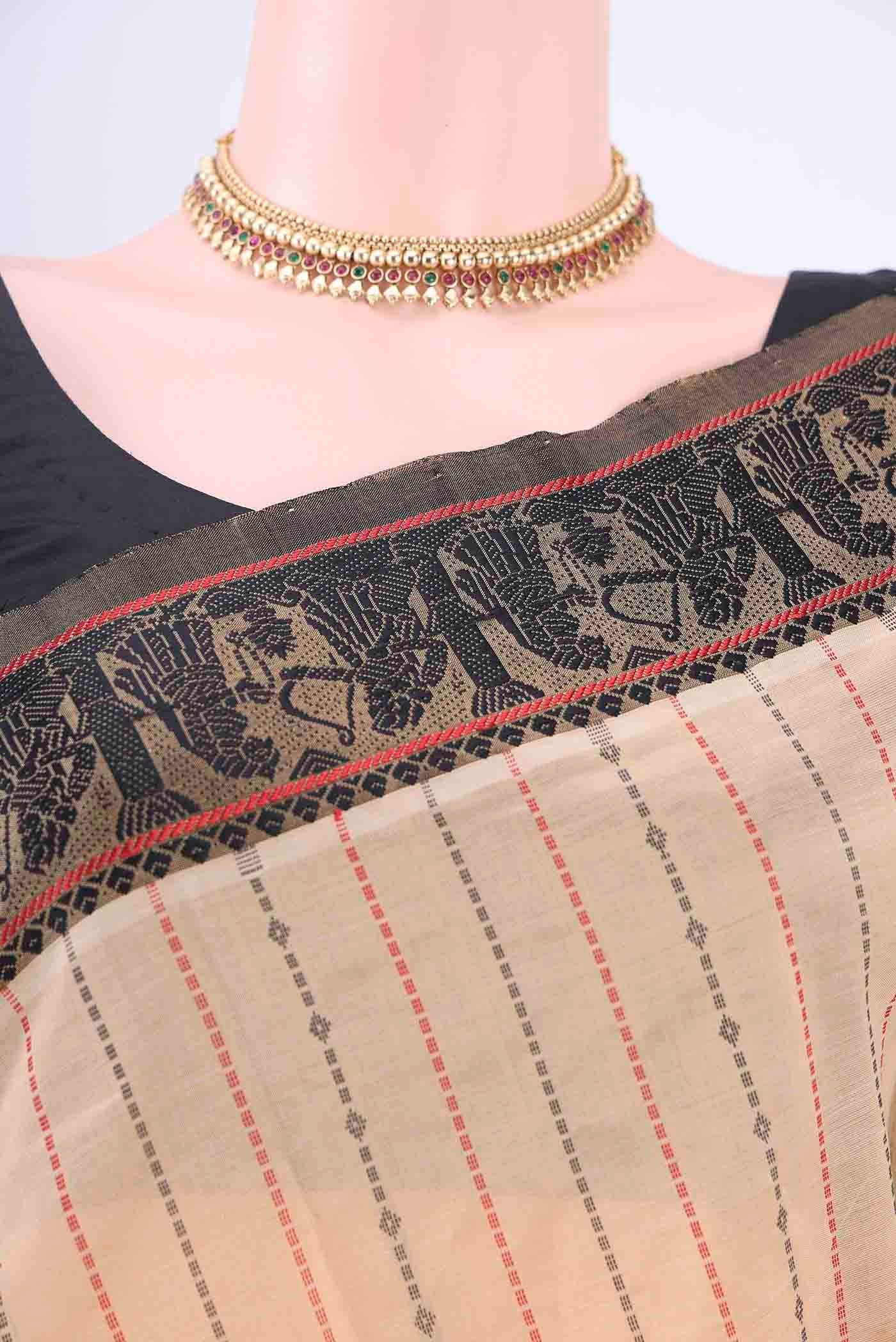 Cream Blended Poly Cotton Saree - Image 2