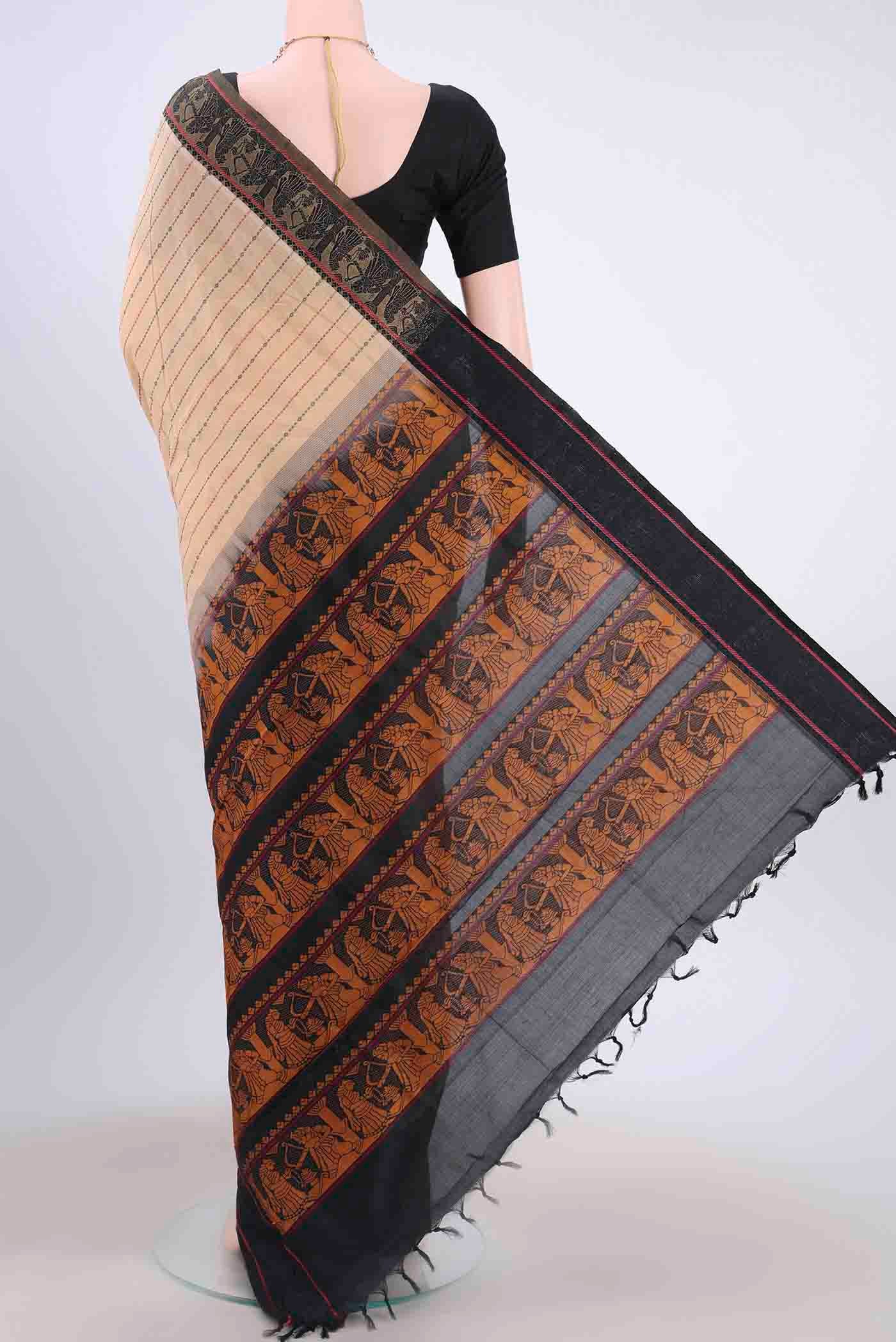 Cream Blended Poly Cotton Saree - Image 3