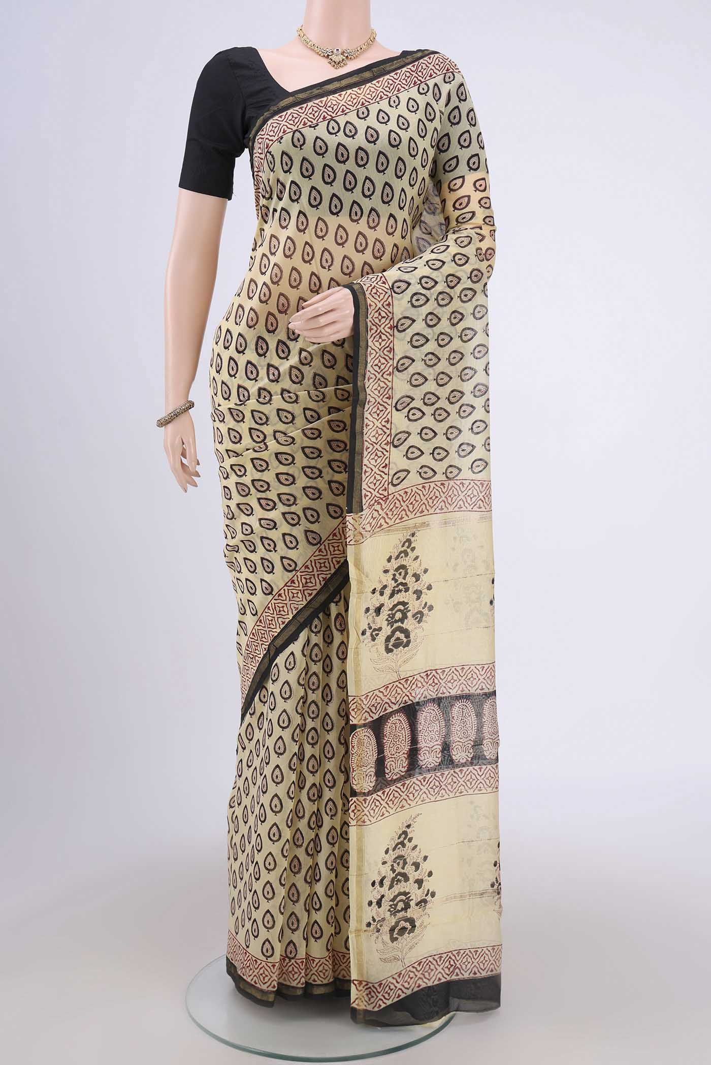 Cream Chanderi Silk Cotton Saree