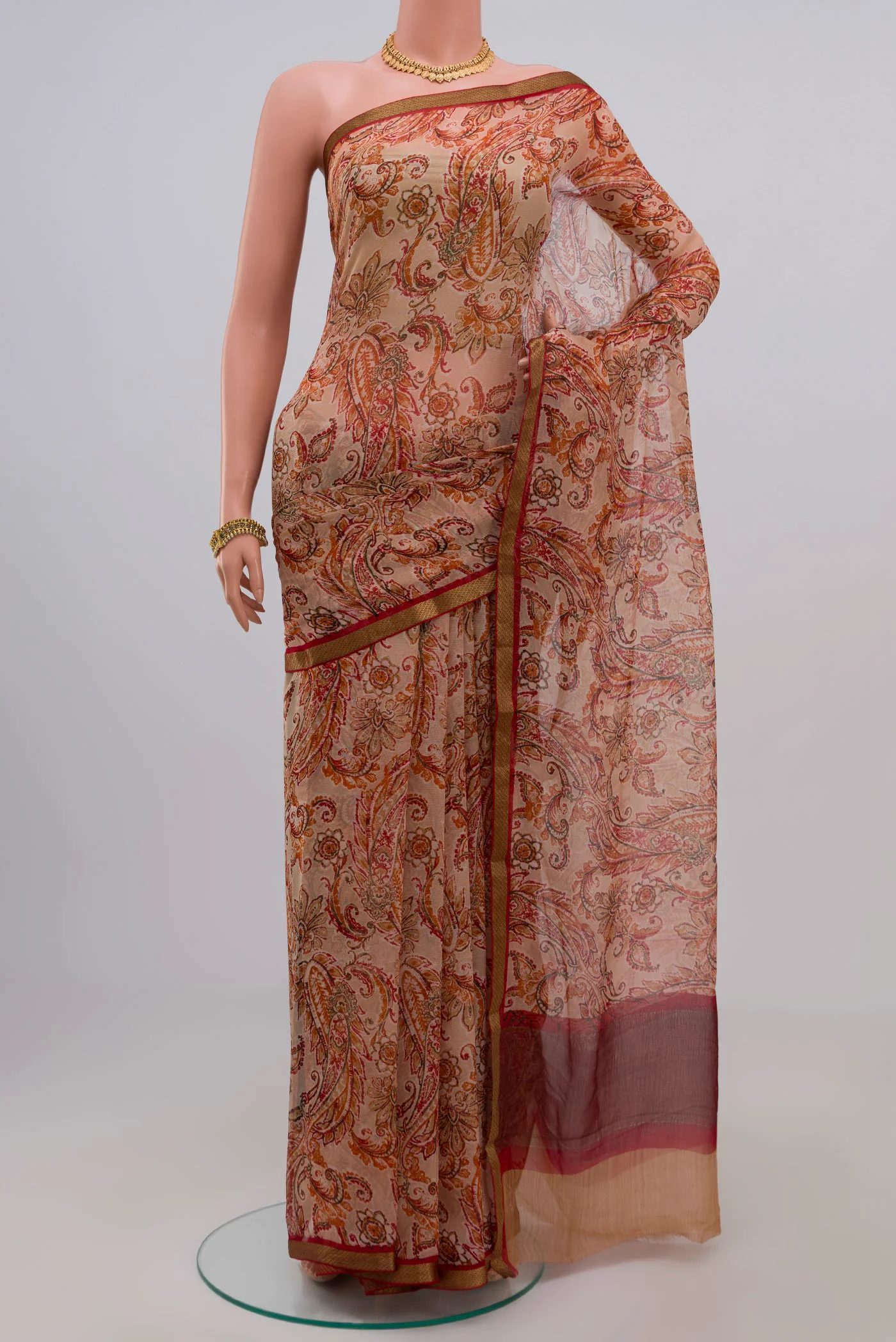 Beige Mysore Chiffon Saree