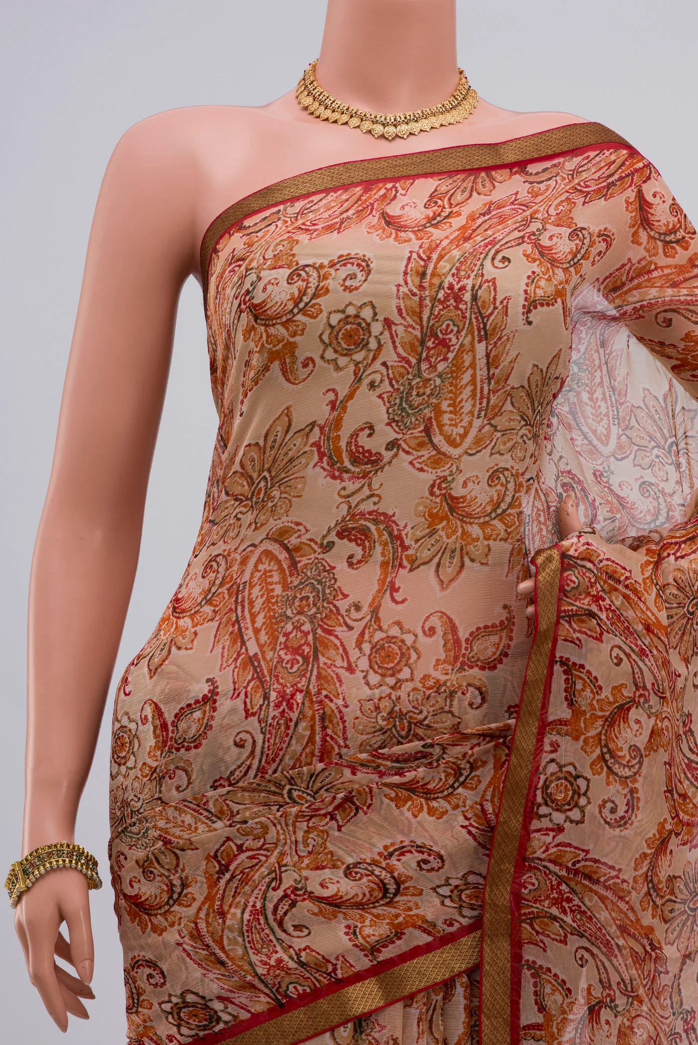 Beige Mysore Chiffon Saree - Image 2