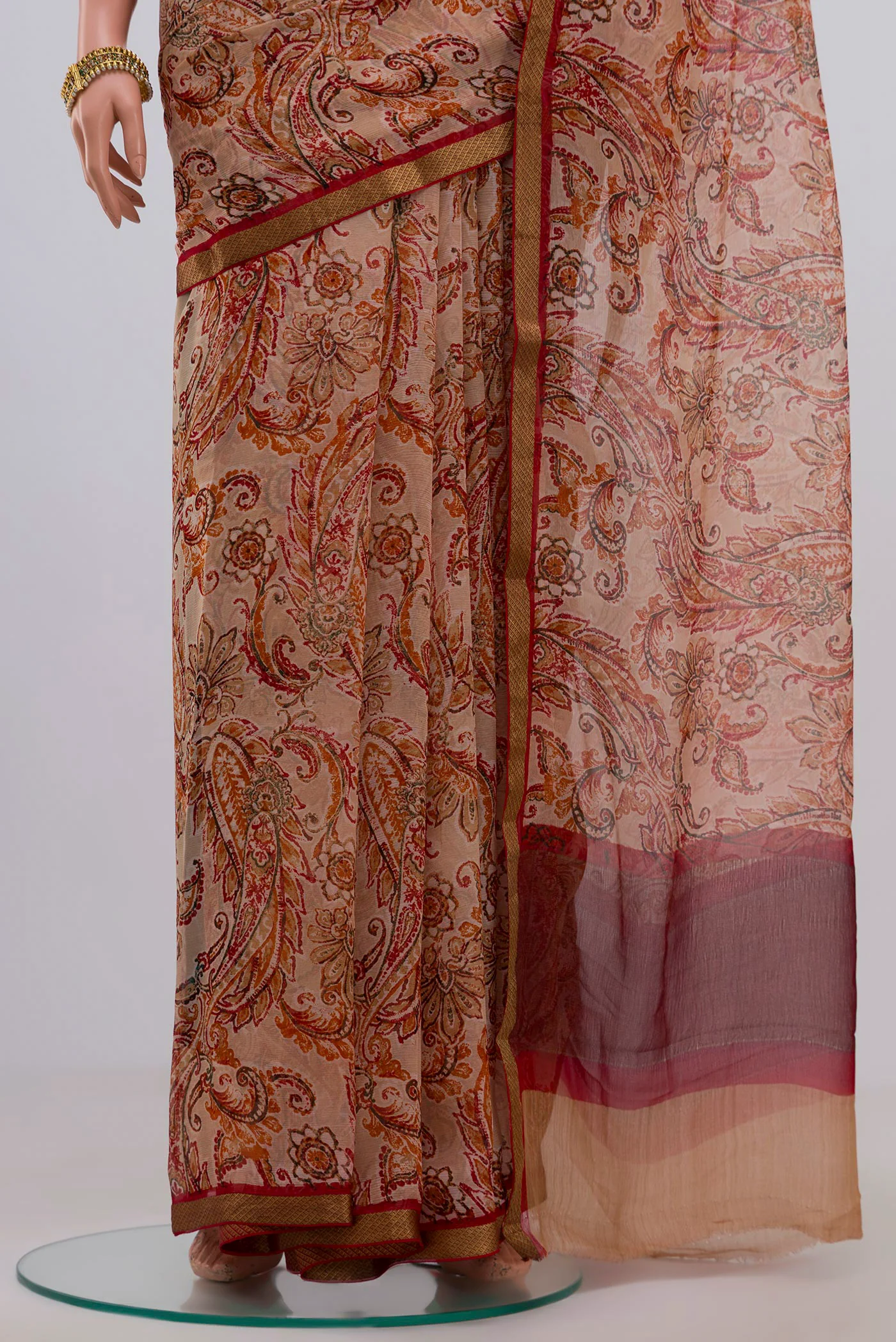 Beige Mysore Chiffon Saree - Image 3