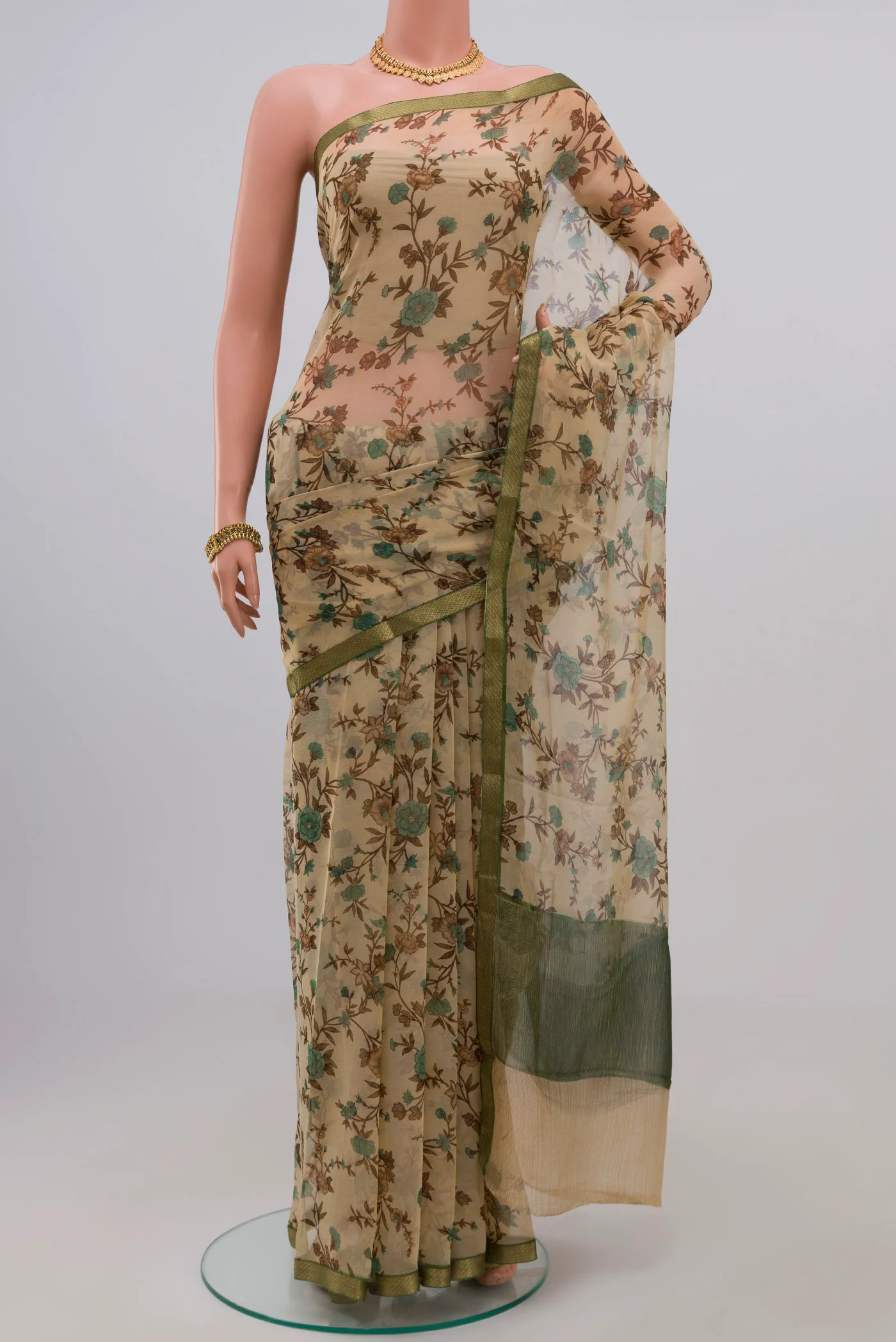 Beige Mysore Chiffon Saree