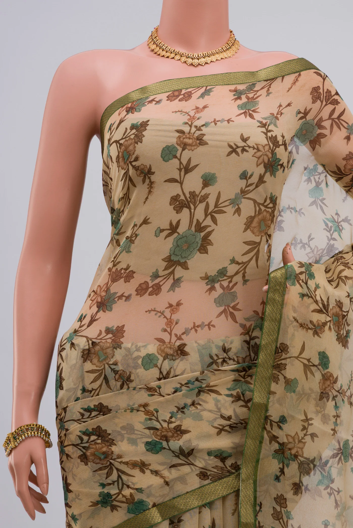 Beige Mysore Chiffon Saree - Image 2