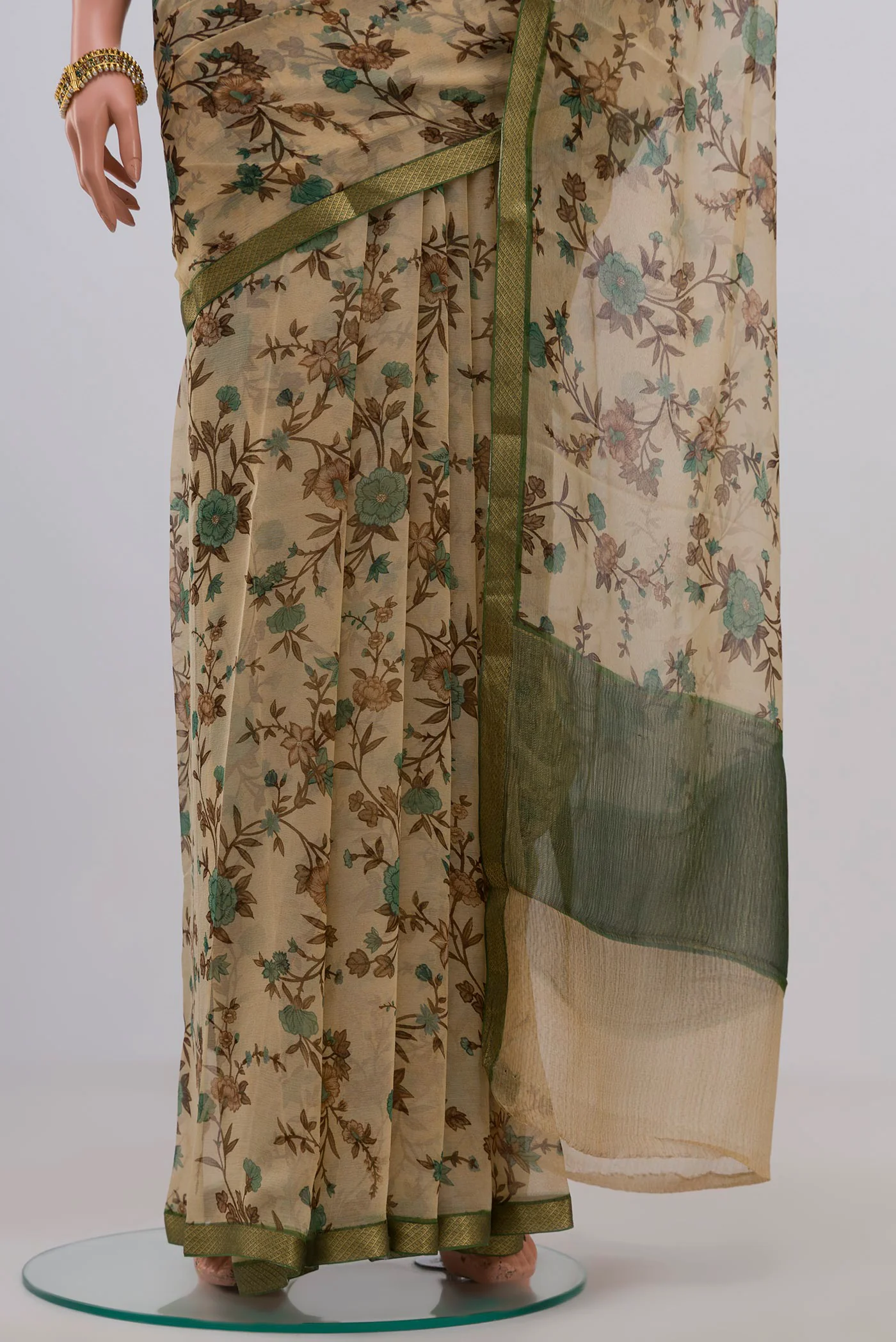 Beige Mysore Chiffon Saree - Image 3