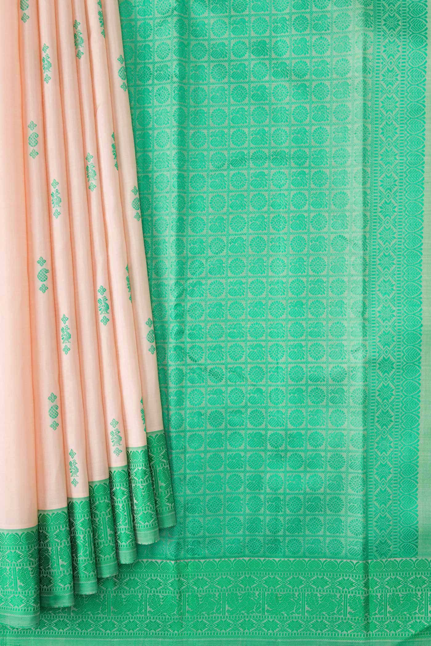 Cream Dual Tone Kanchipuram Silk Saree - Image 2