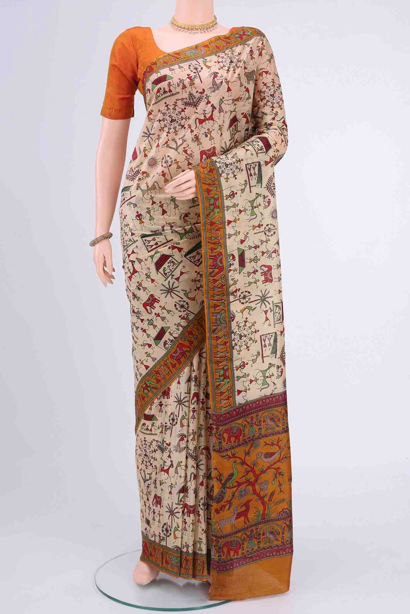 Cream Dual Tone Tussar Silk Saree