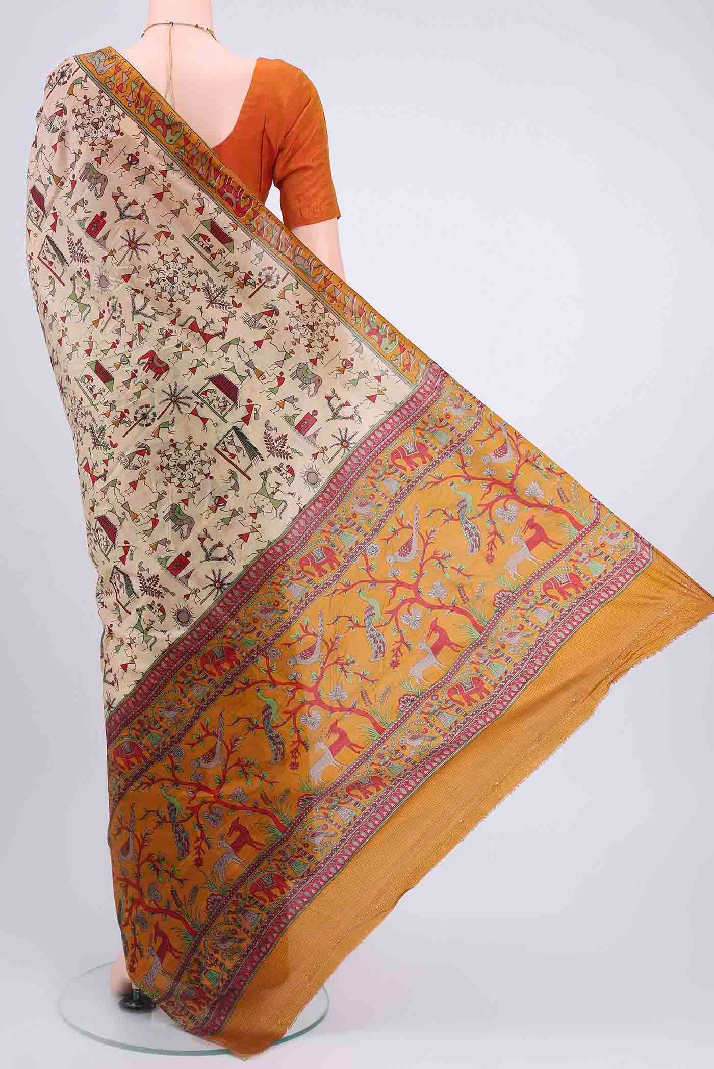 Cream Dual Tone Tussar Silk Saree - Image 3