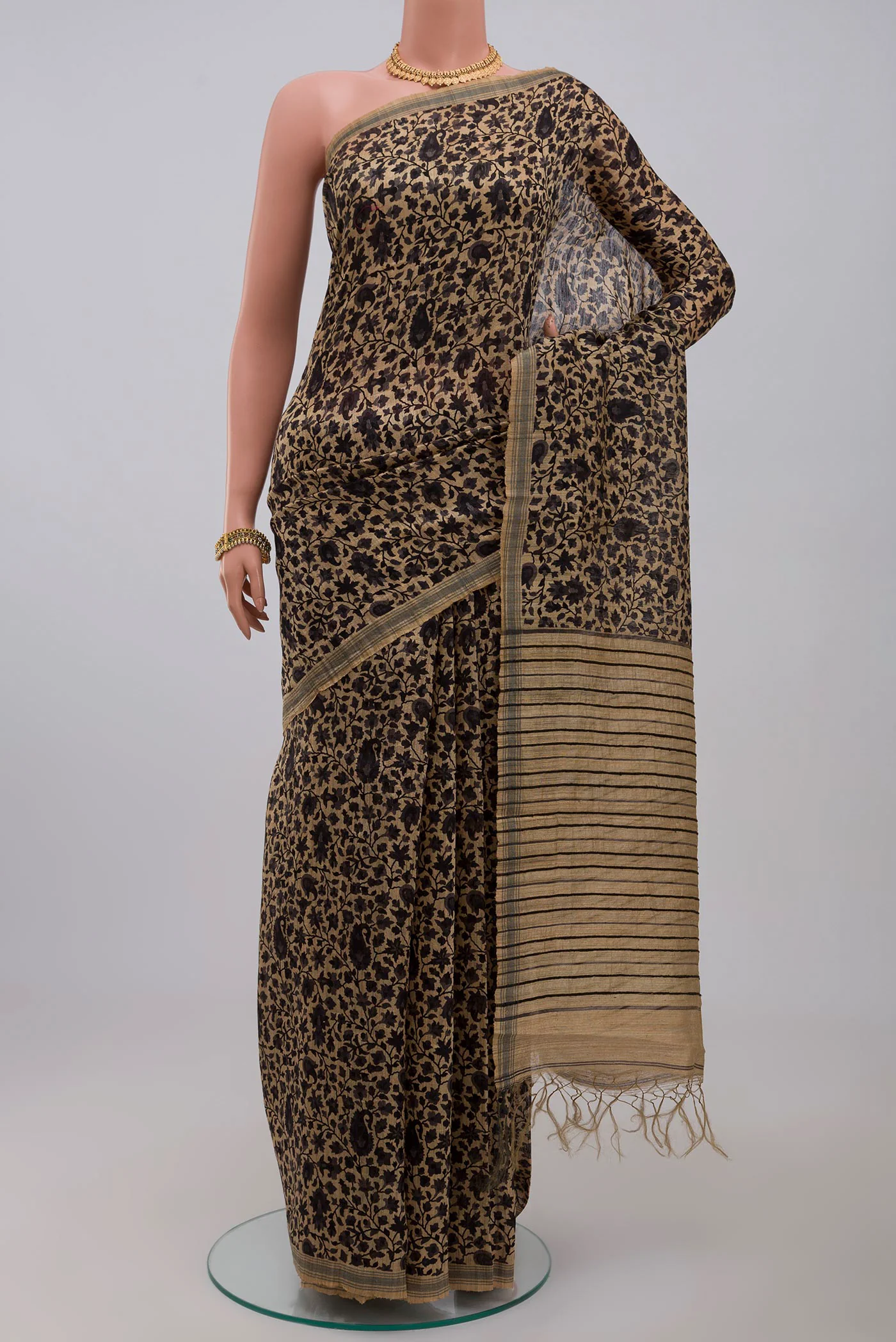 Beige Tussar Silk Saree