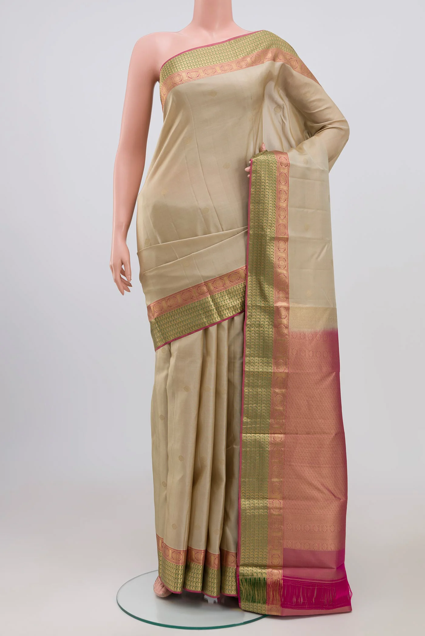 Cream Kanchipuram Silk Saree