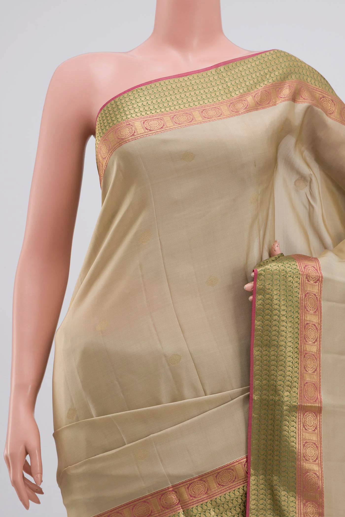 Cream Kanchipuram Silk Saree - Image 2