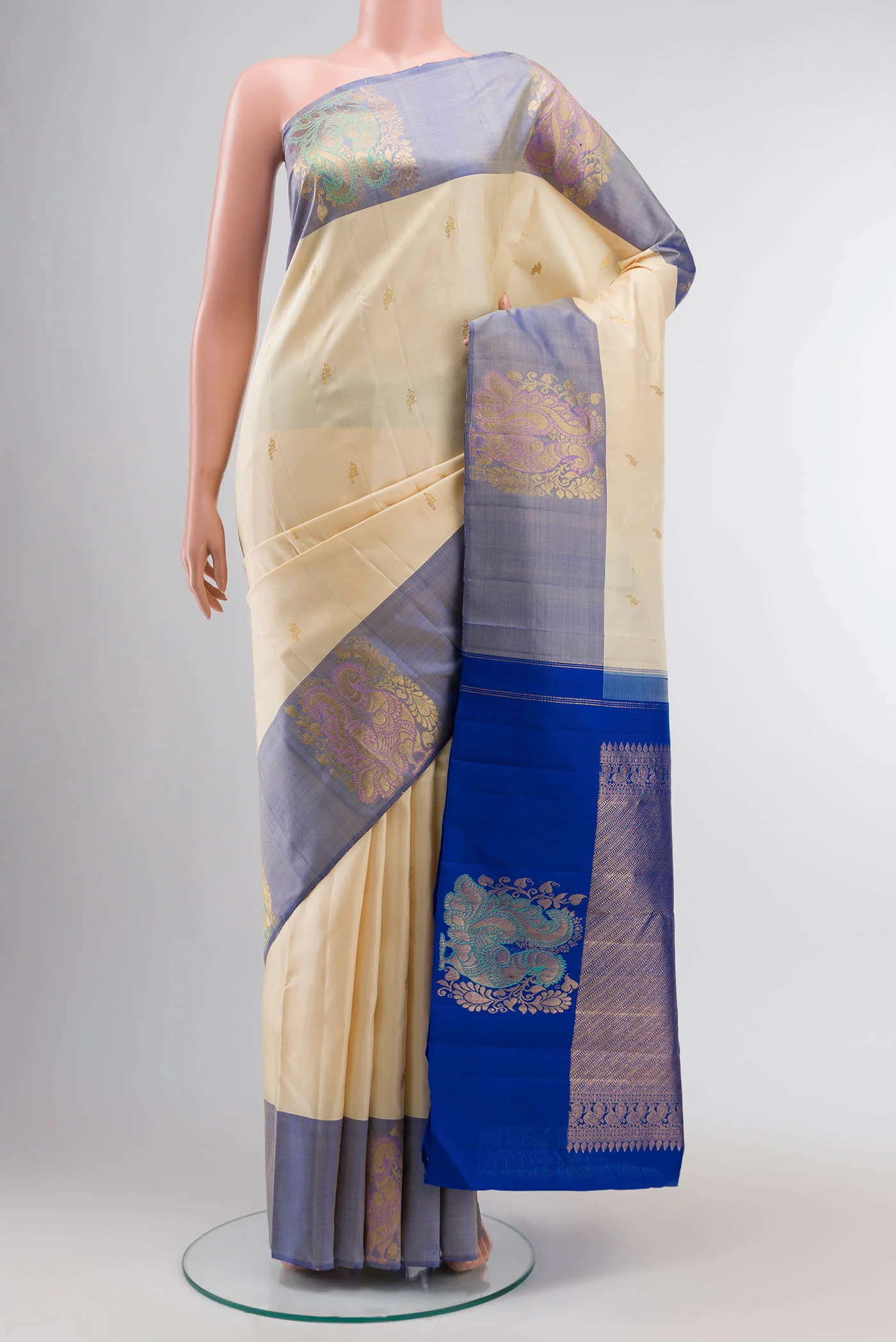 Cream Kanjivaram Silk Saree