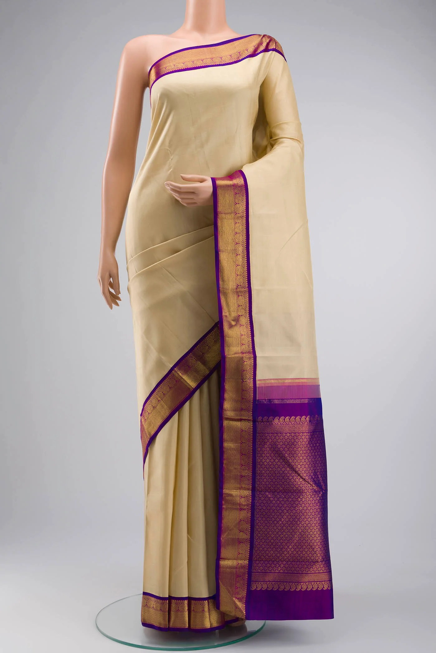 Cream Kanjivaram Silk Saree