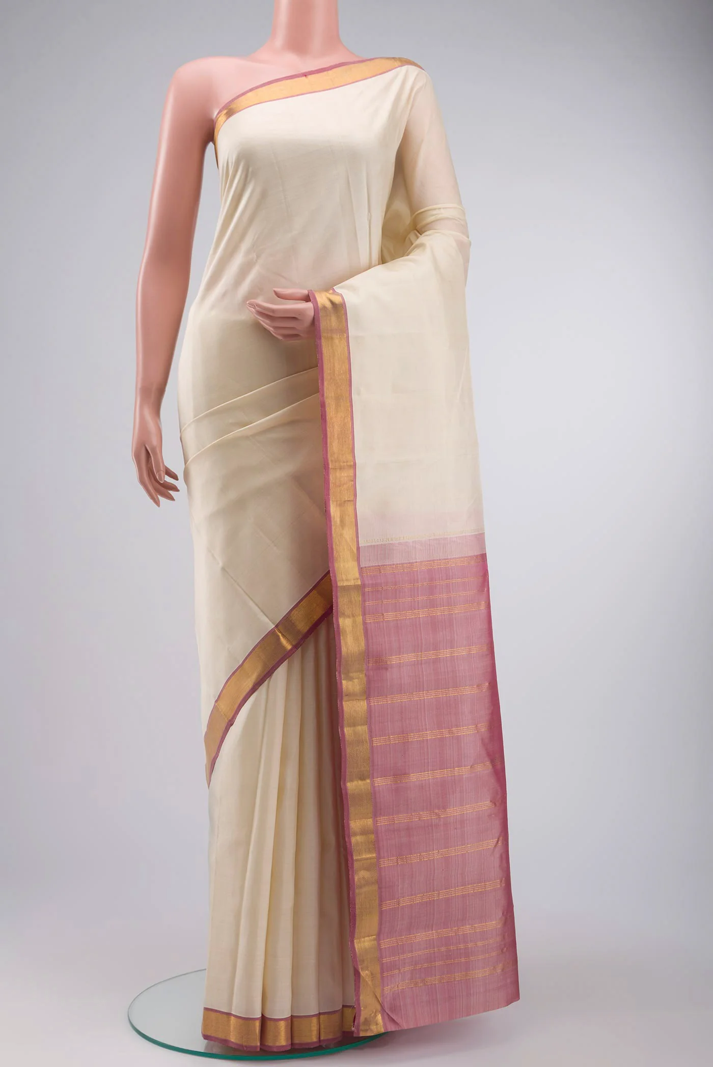 Cream Kanjivaram Silk Saree
