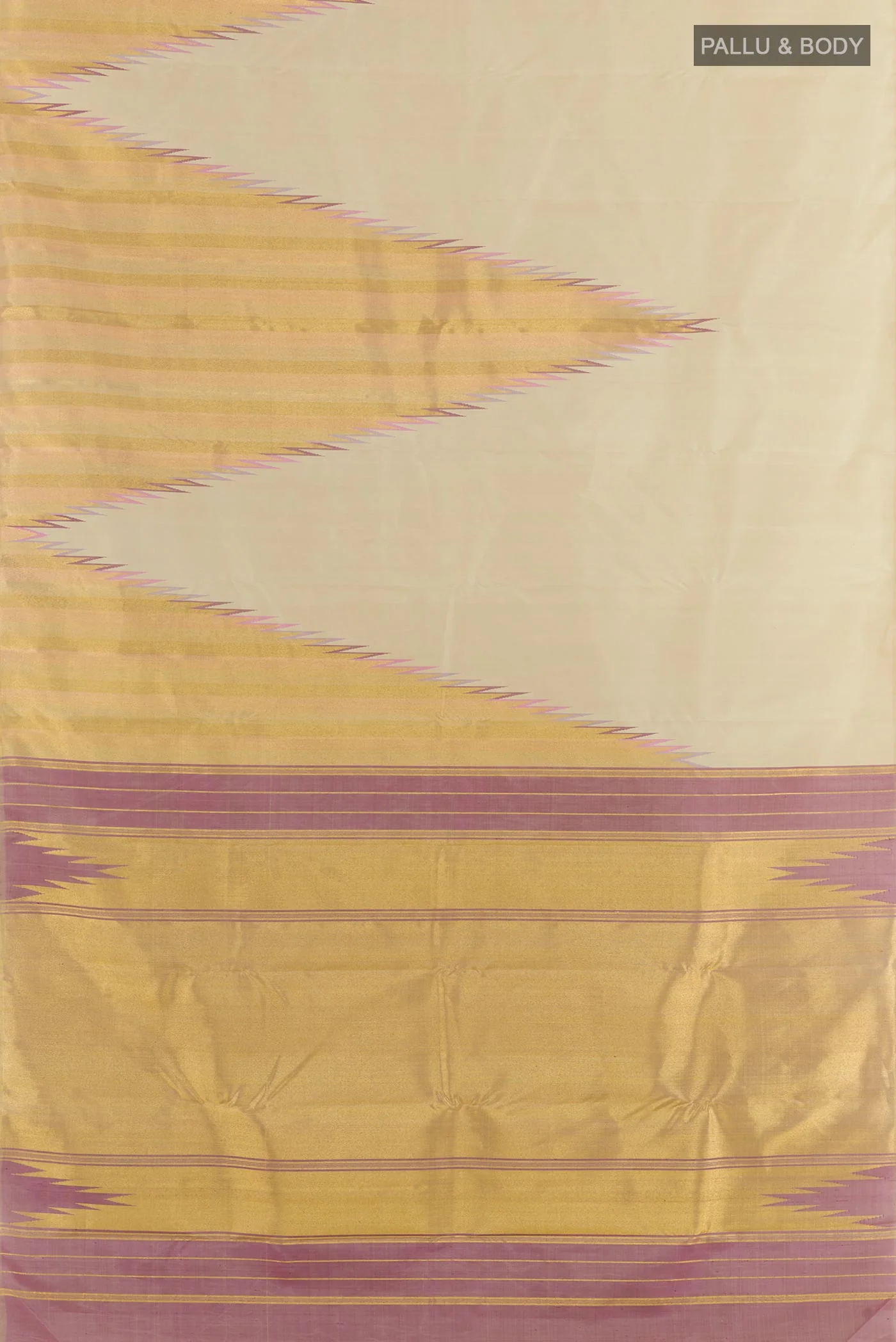 Pure Silk Pure Zari Cream Kanchipuram Saree - Image 5
